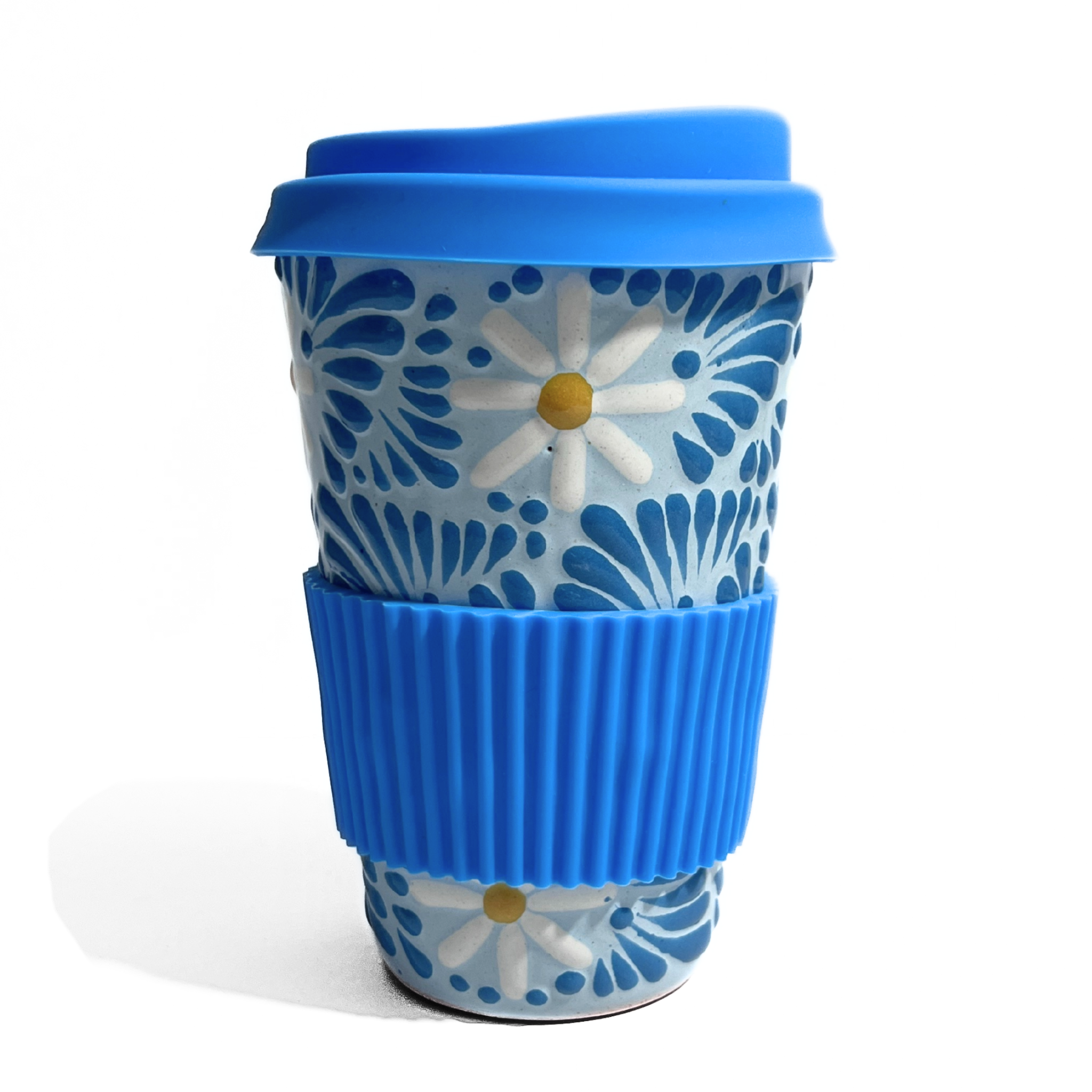 TERMO 15 CM SIN ASA FONDO BABY BLUE MIK AZUL TURQUESA MARGARITAS