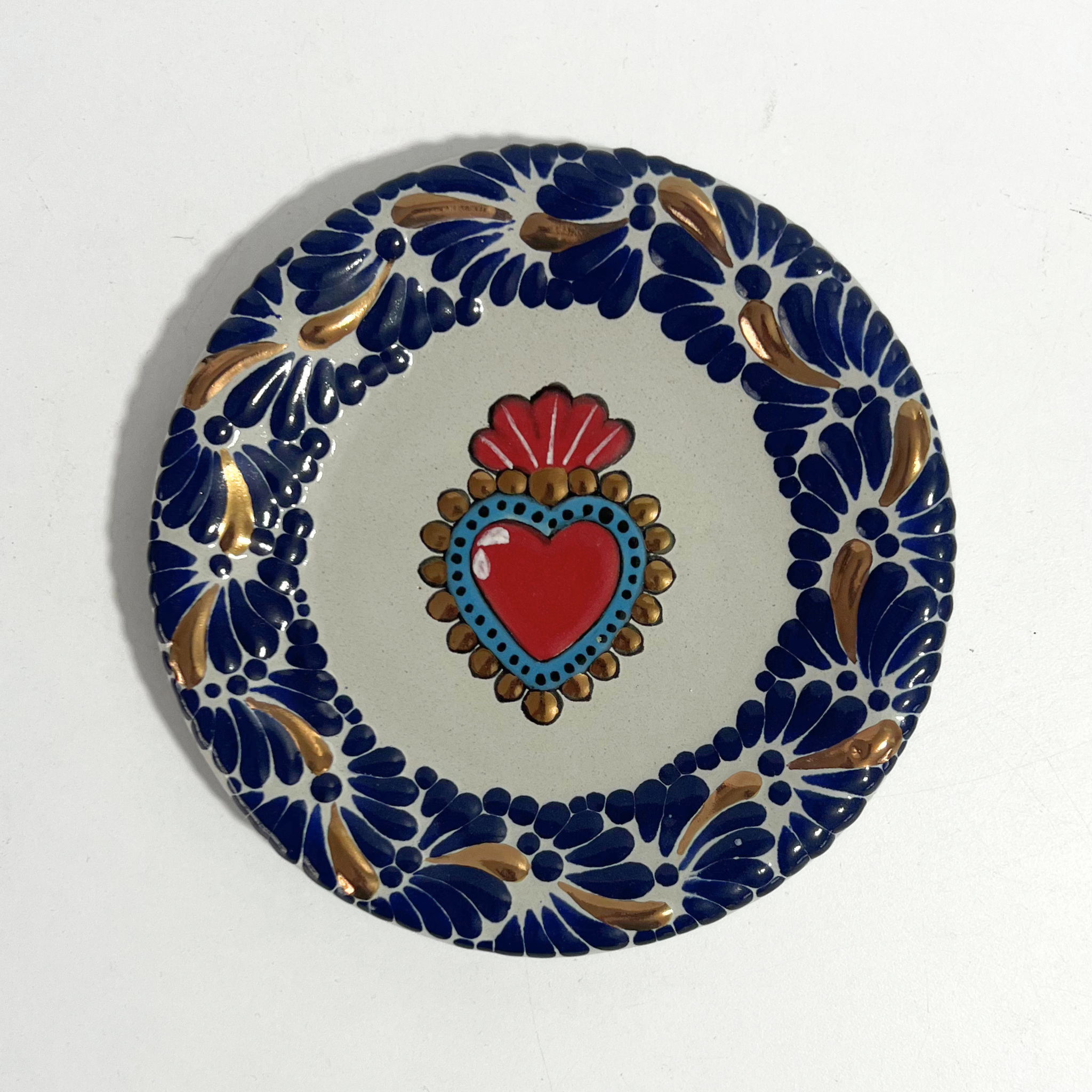 PLATO PLANO DESTELLOS DE ORO FONDO TRADICIONAL MIK CENEFA AZUL COBALTO SAGRADO CORAZON