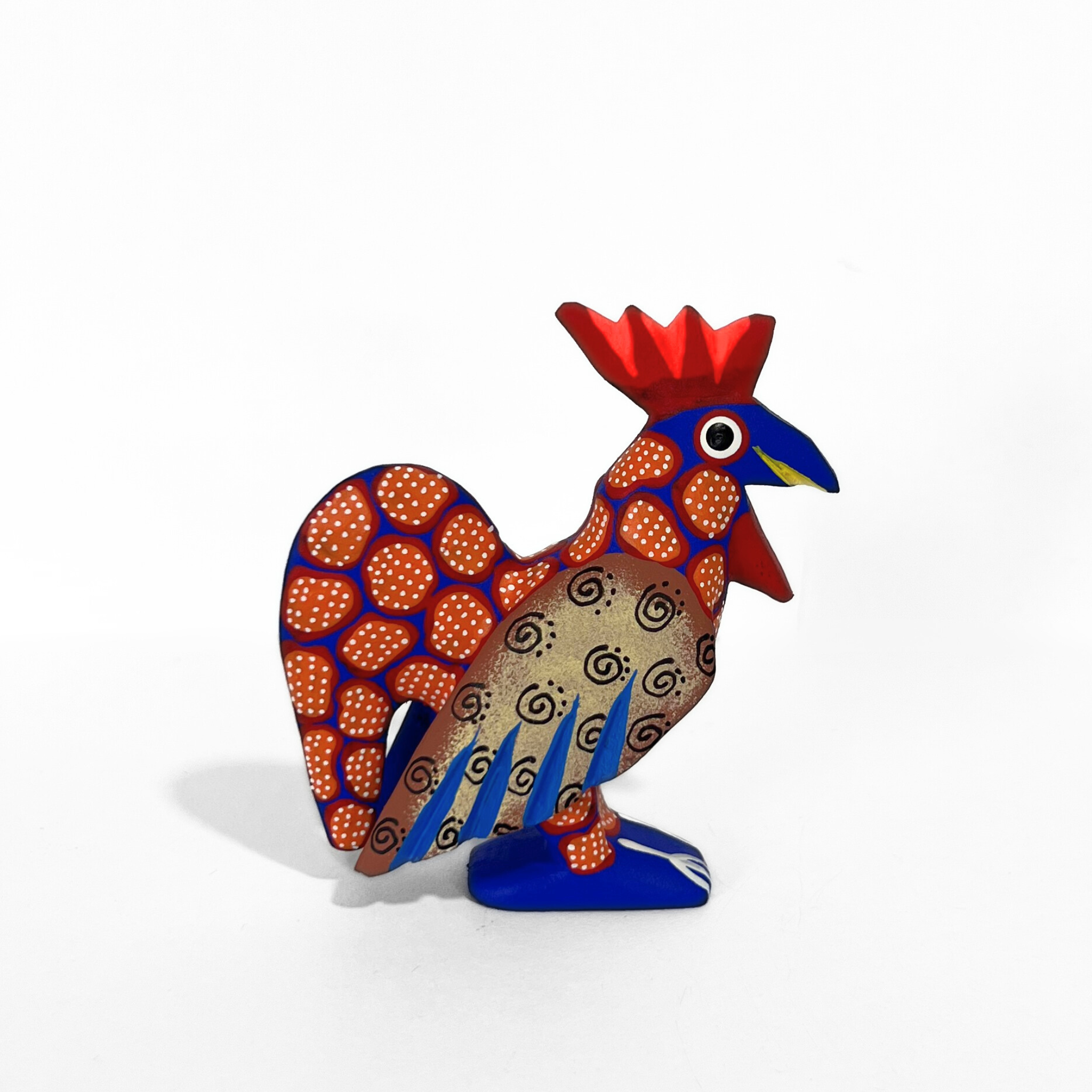 ALEBRIJE DE MADERA GALLO AZUL CON NARANJA