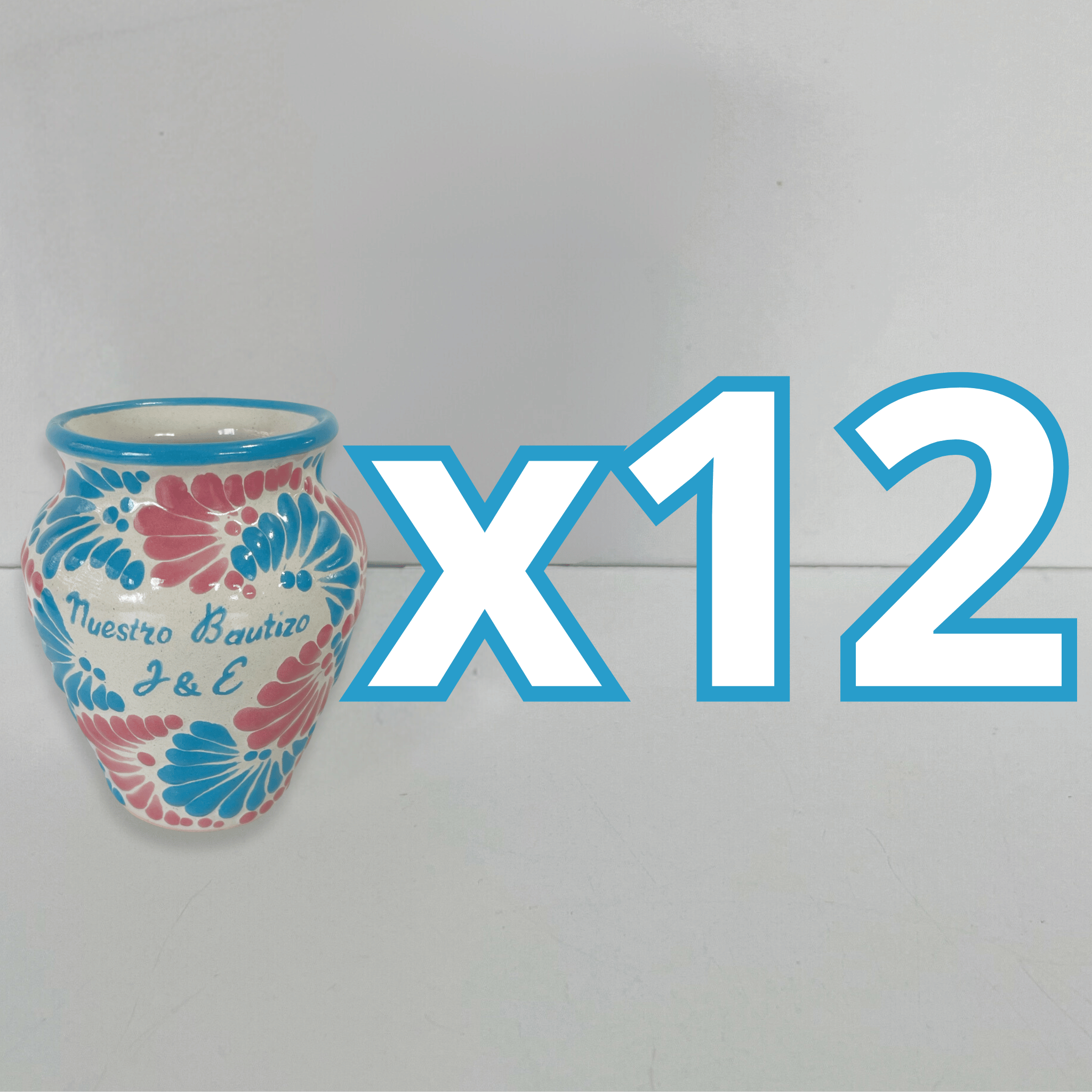 PAQUETE CANTARITO PERSONALIZADO FONDO TRADICIONAL MIK COMBINACION AZUL TURQUESA Y ROSA BAUTIZO INICIALES