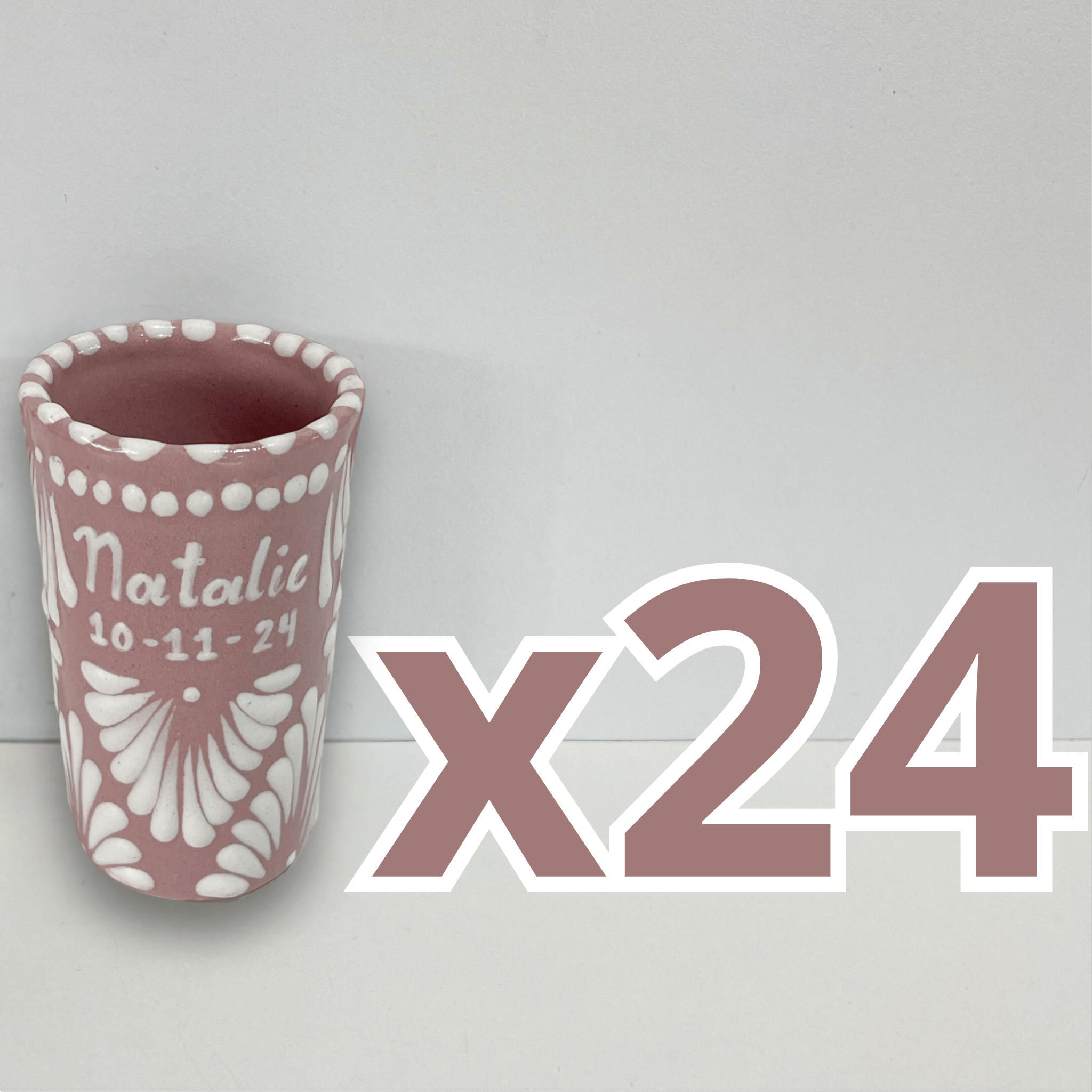 TEQUILERO PERSONALIZADO FONDO ROSA ABANICO COMPLETO BLANCO NOMBRE Y FECHA