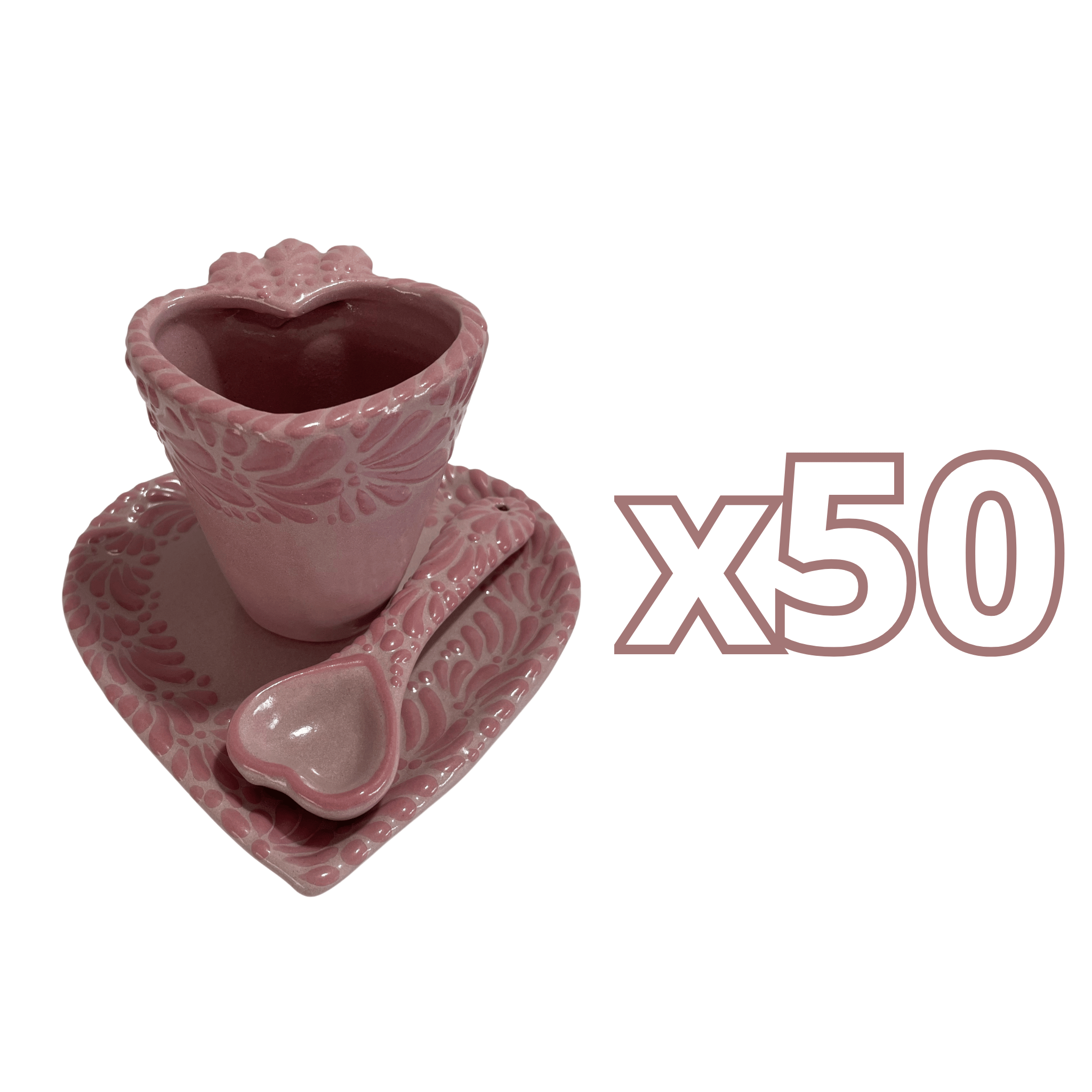 SET 3 PIEZAS FORMA DE CORAZON CON CUCHARA CORAZON FONDO ROSA CENEFA MIK ROSA