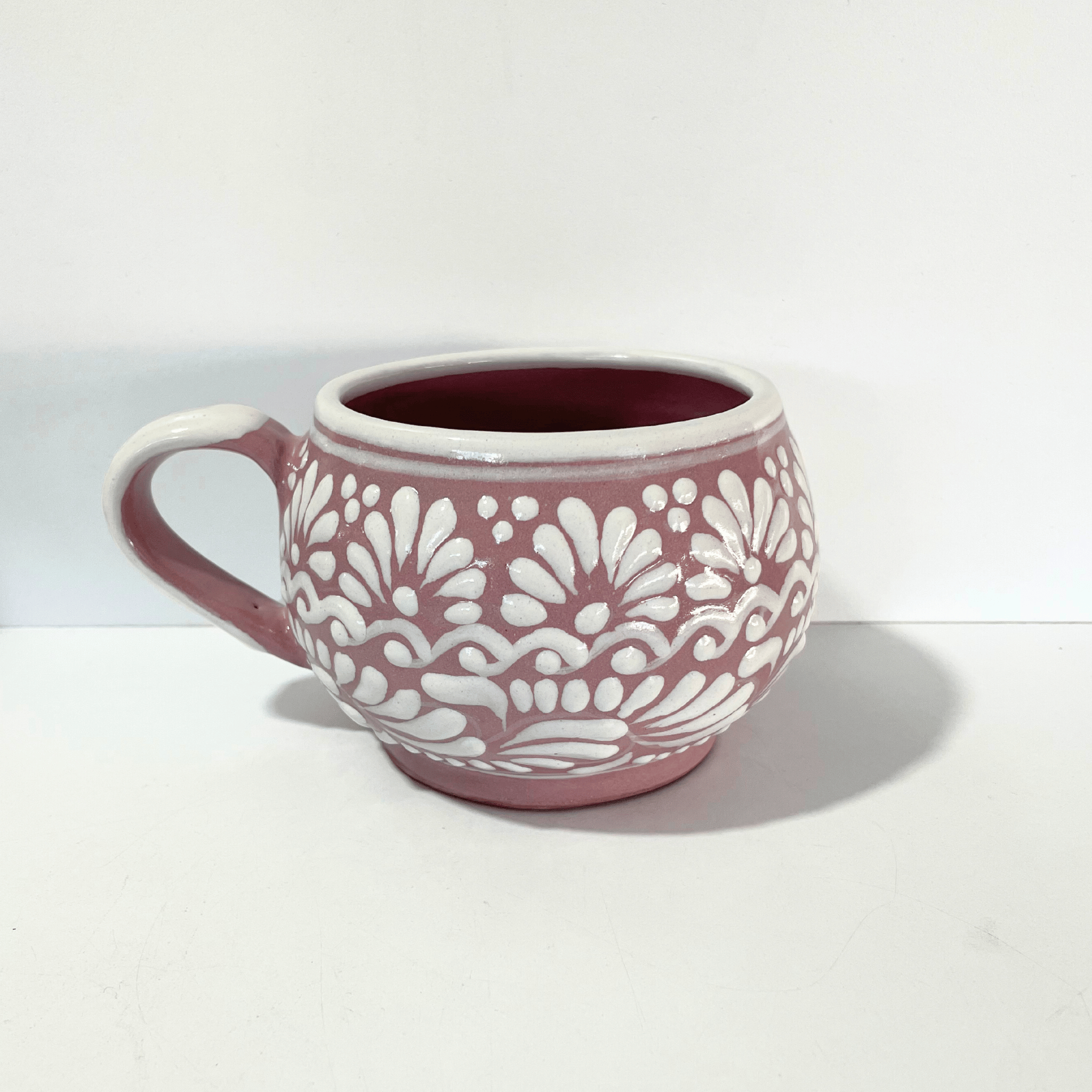 TAZA CHOCOLATERA GRANDE FONDO ROSA CENEFA BLANCO