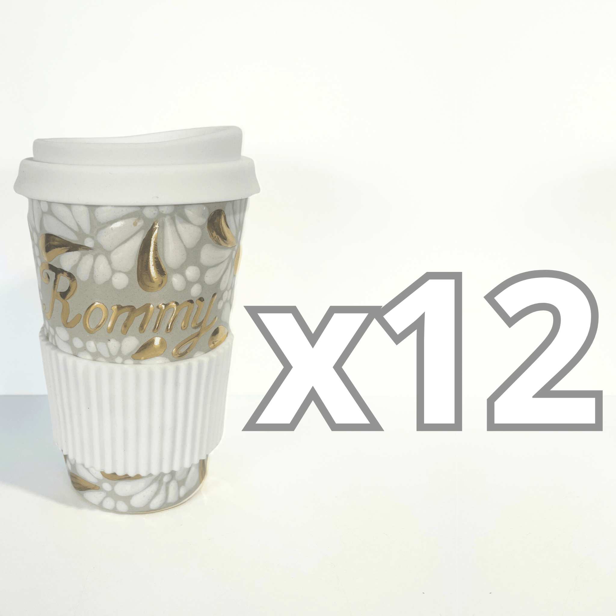 DESTELLOS DE ORO TERMO PERSONALIZADO 15 CM SIN ASA FONDO TRADICIONAL MIK BLANCO NOMBRE
