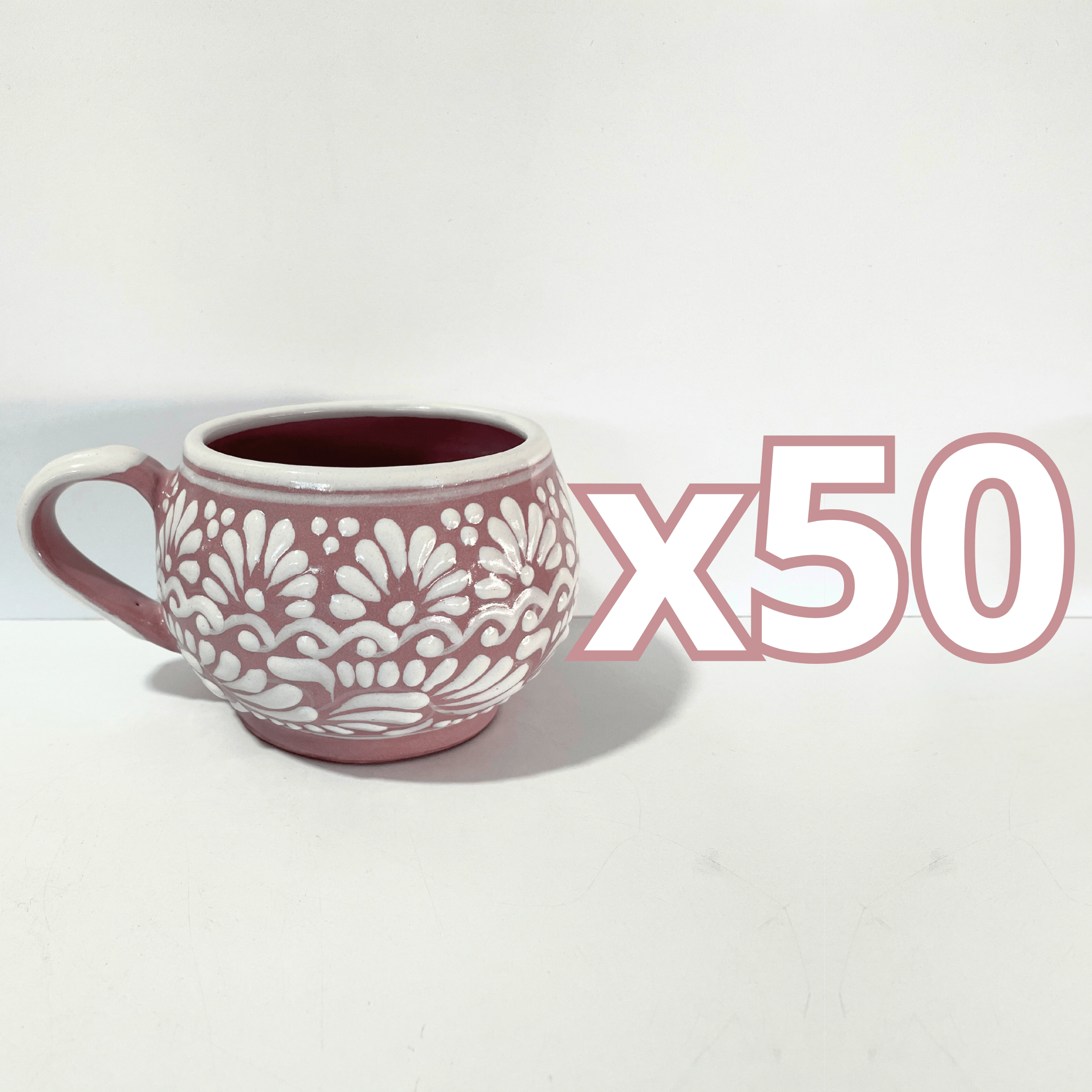 TAZA CHOCOLATERA GRANDE FONDO ROSA CENEFA BLANCO