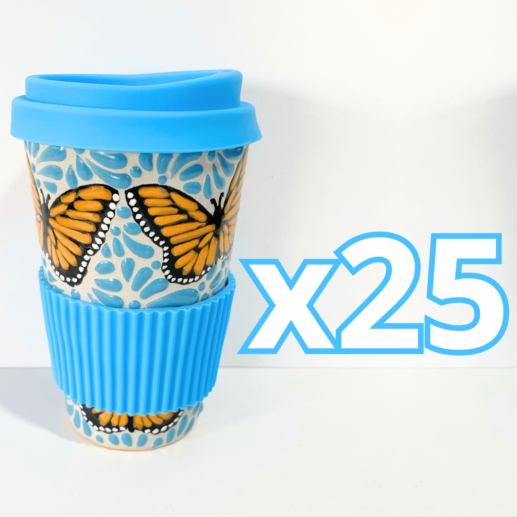 TERMO 15 CM SIN ASA FONDO TRADICIONAL MIK AZUL TURQUESA MARIPOSAS