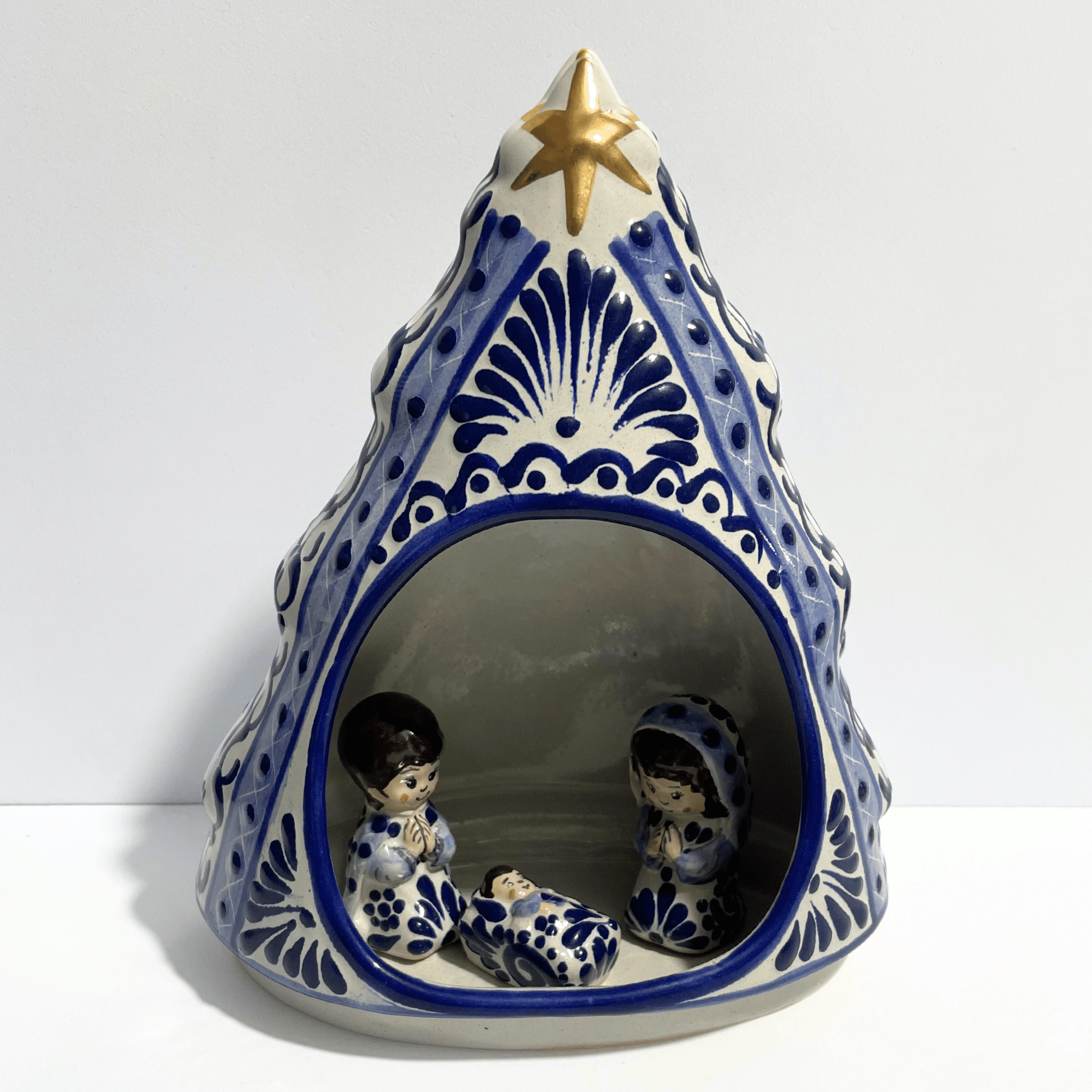 NACIMIENTO ARBOLITO FONDO TRADICIONAL CENEFA AZUL COBALTO ESTRELLA ORO