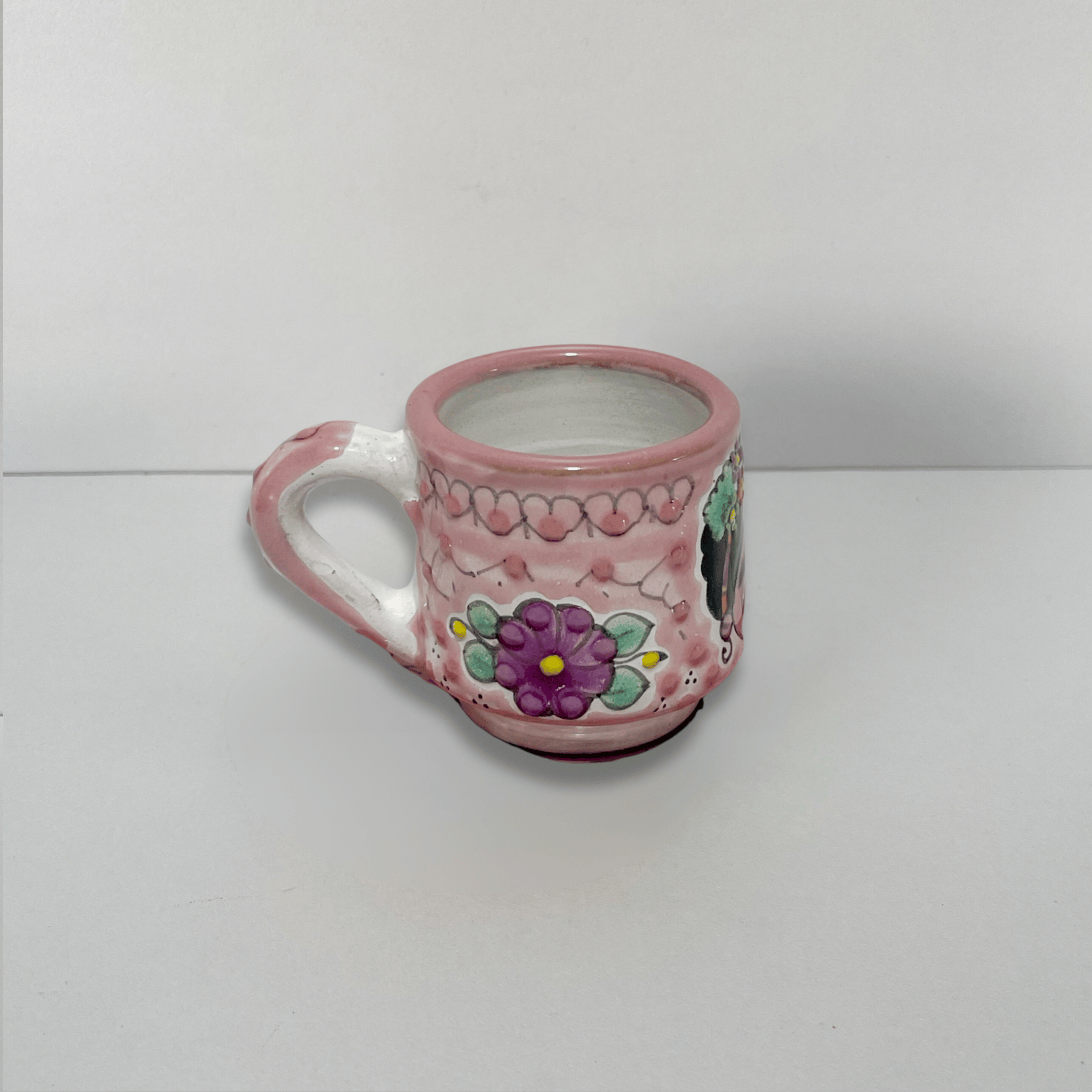 TAZA EXPRESO FONDO BLANCO DECORADO ROSA MEXICANITA