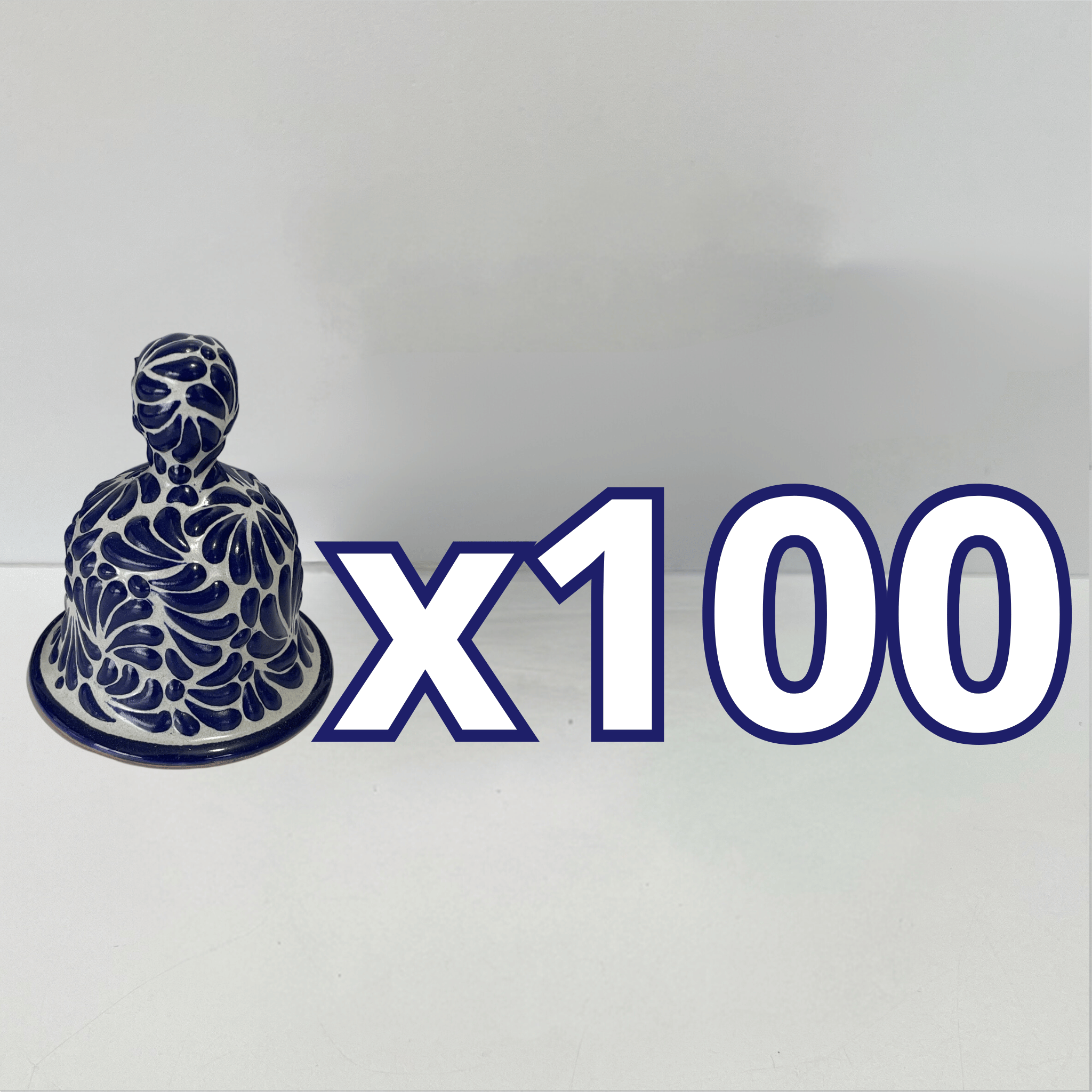 PAQUETE CAMPANA 8.5 CM NO PERSONALIZADO FONDO BLANCO MIK AZUL COBALTO