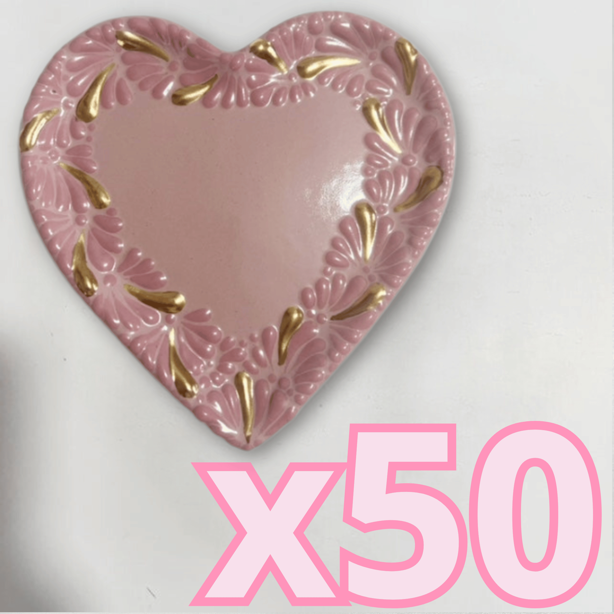 PLATO DE CORAZON 16 CM FONDO ROSA MIK CENEFA ROSA DESTELLOS DE ORO
