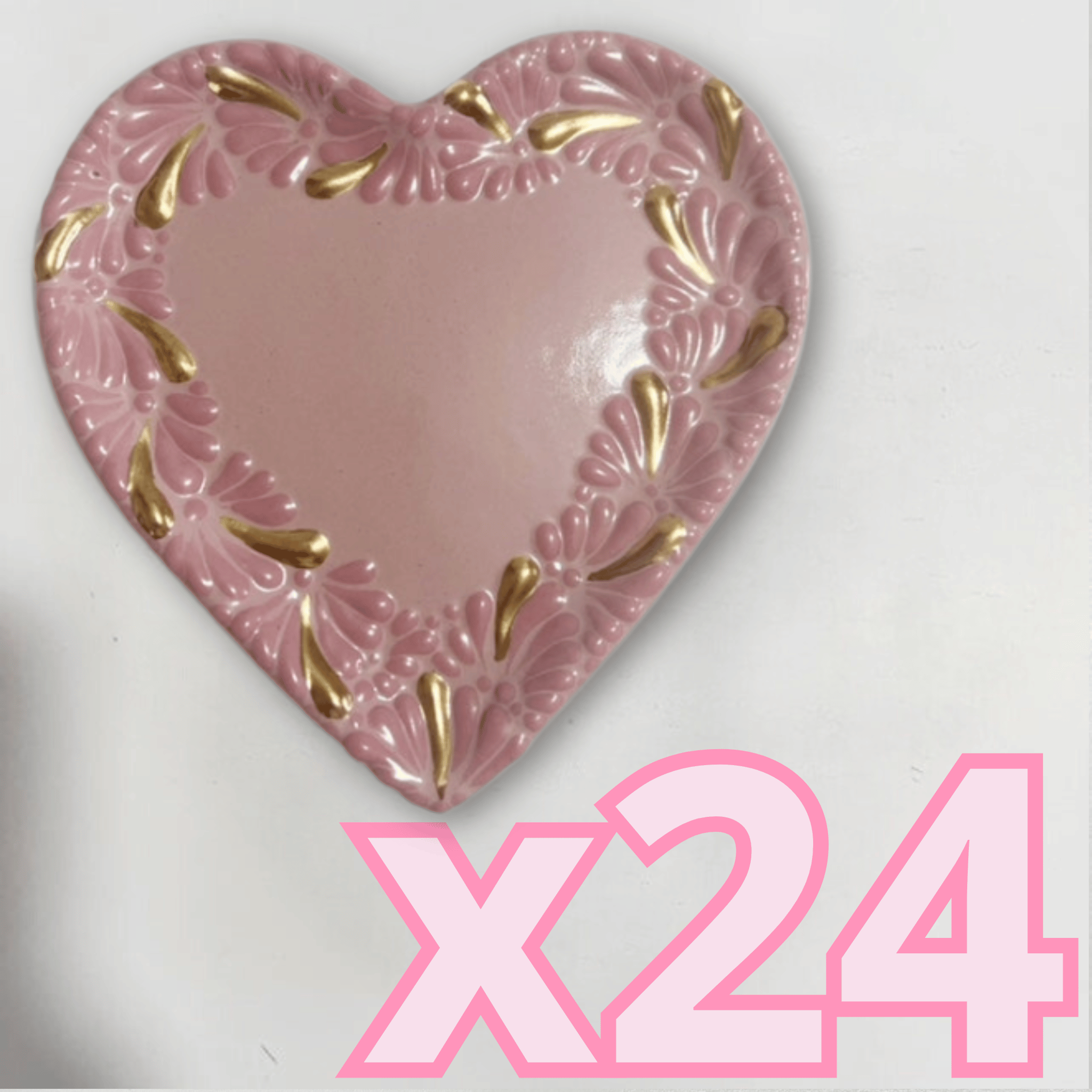 PLATO DE CORAZON 16 CM FONDO ROSA MIK CENEFA ROSA DESTELLOS DE ORO