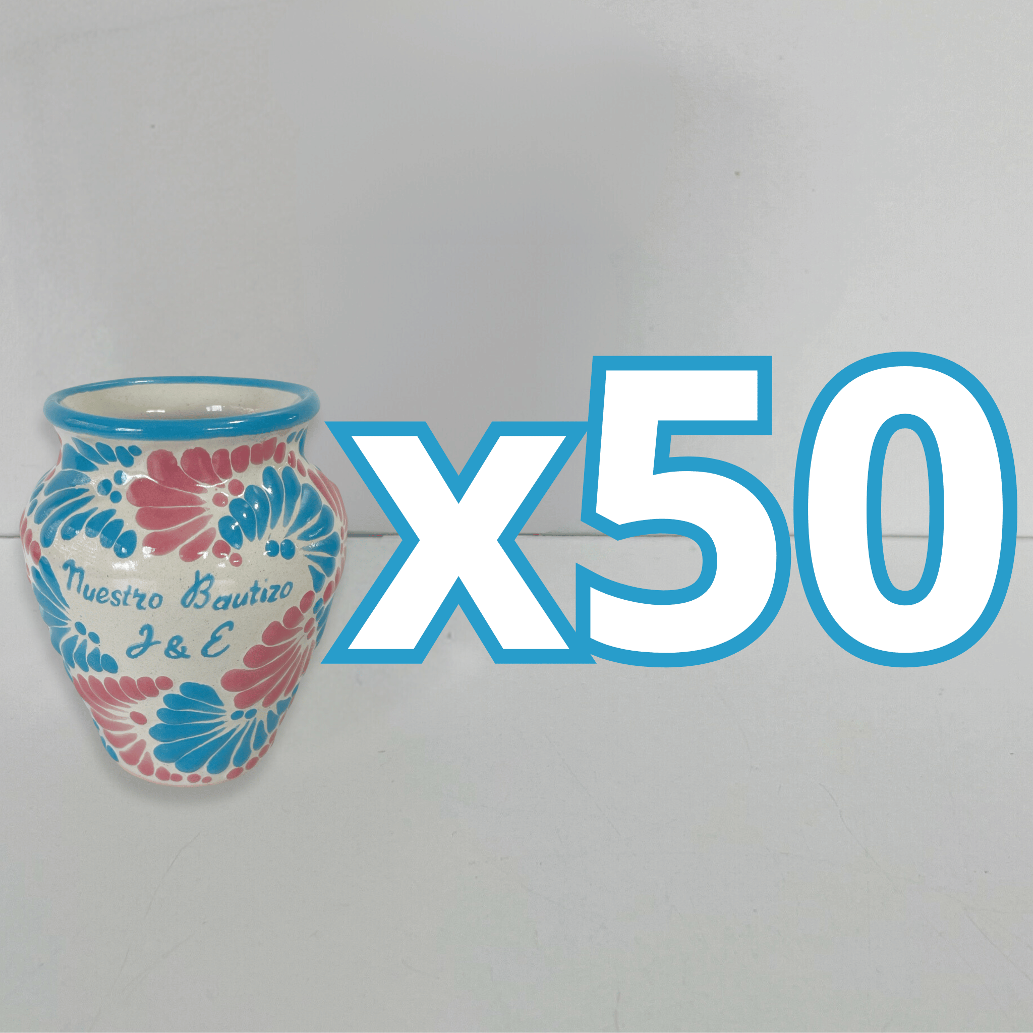 PAQUETE CANTARITO PERSONALIZADO FONDO TRADICIONAL MIK COMBINACION AZUL TURQUESA Y ROSA BAUTIZO INICIALES