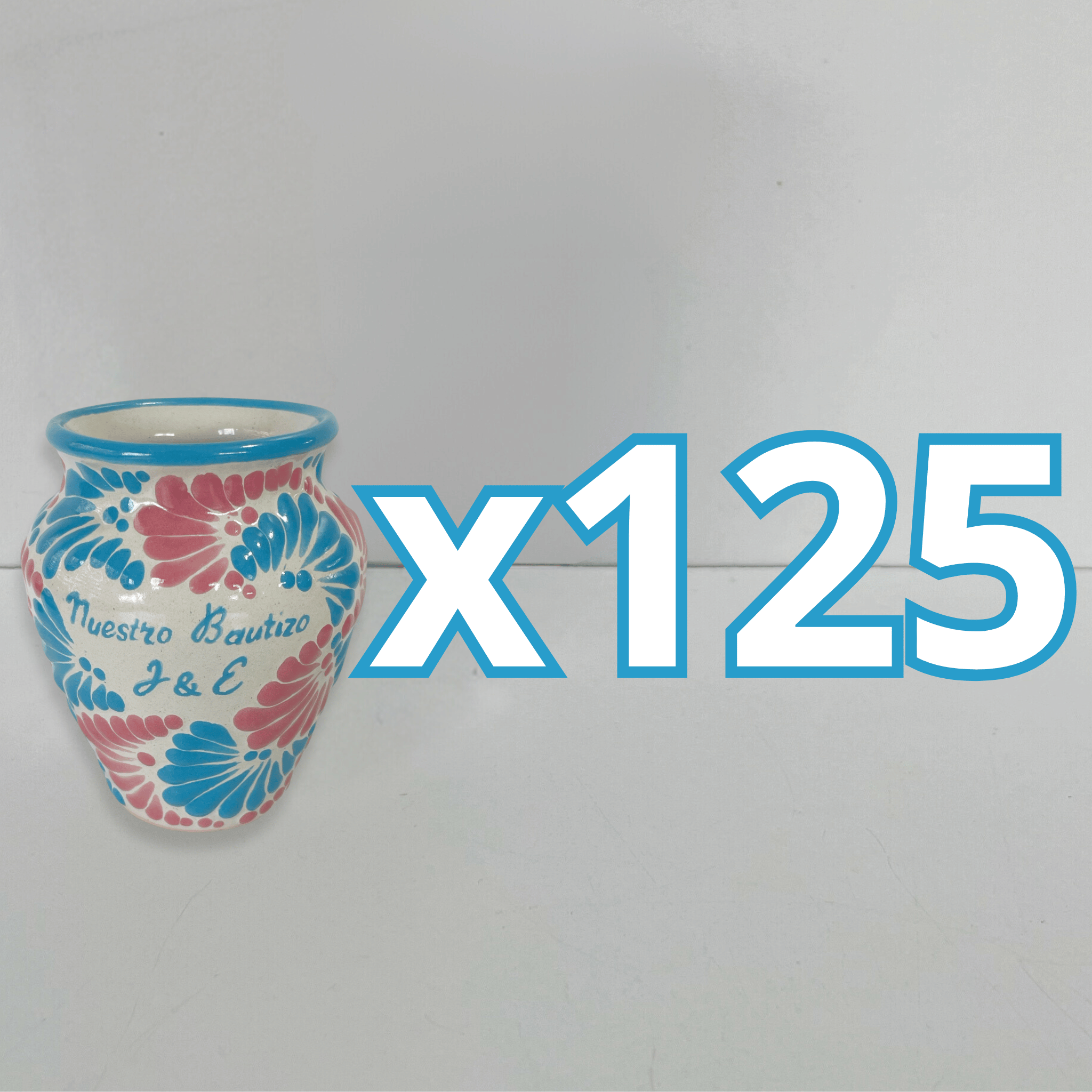 PAQUETE CANTARITO PERSONALIZADO FONDO TRADICIONAL MIK COMBINACION AZUL TURQUESA Y ROSA BAUTIZO INICIALES