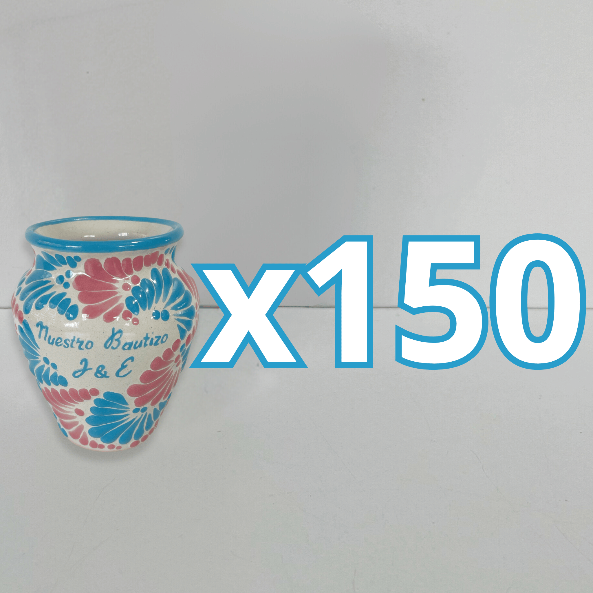 PAQUETE CANTARITO PERSONALIZADO FONDO TRADICIONAL MIK COMBINACION AZUL TURQUESA Y ROSA BAUTIZO INICIALES