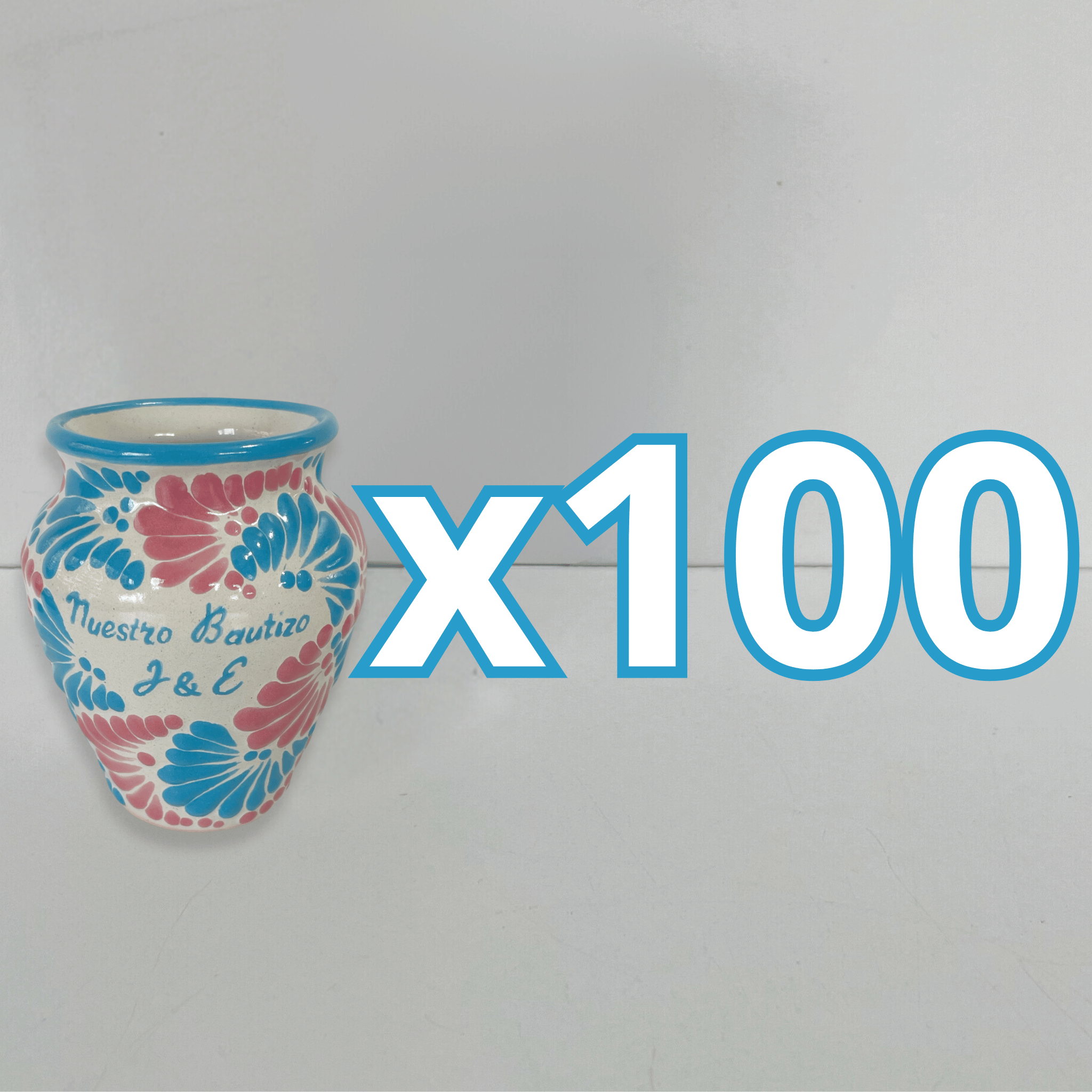 PAQUETE CANTARITO PERSONALIZADO FONDO TRADICIONAL MIK COMBINACION AZUL TURQUESA Y ROSA BAUTIZO INICIALES