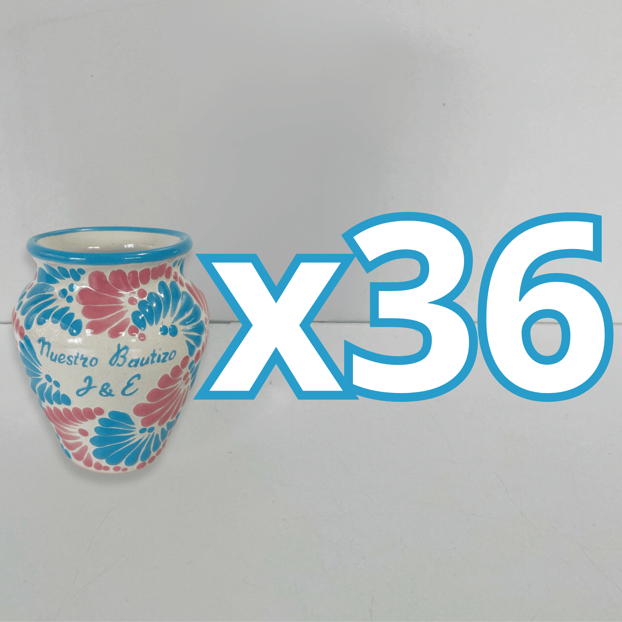 PAQUETE CANTARITO PERSONALIZADO FONDO TRADICIONAL MIK COMBINACION AZUL TURQUESA Y ROSA BAUTIZO INICIALES