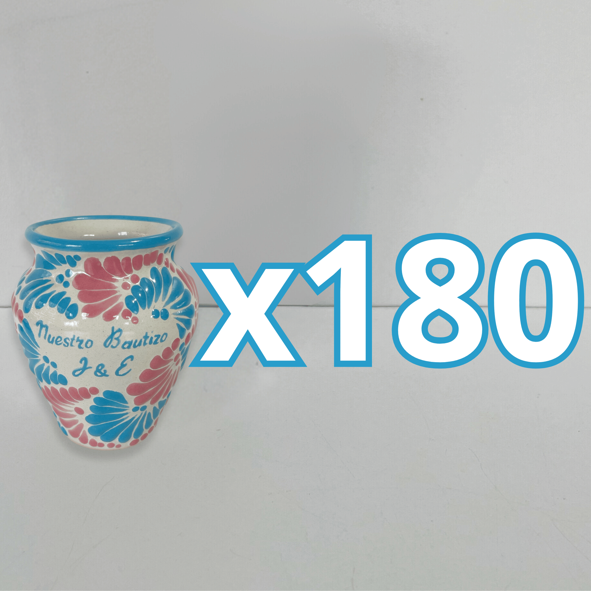 PAQUETE CANTARITO PERSONALIZADO FONDO TRADICIONAL MIK COMBINACION AZUL TURQUESA Y ROSA BAUTIZO INICIALES