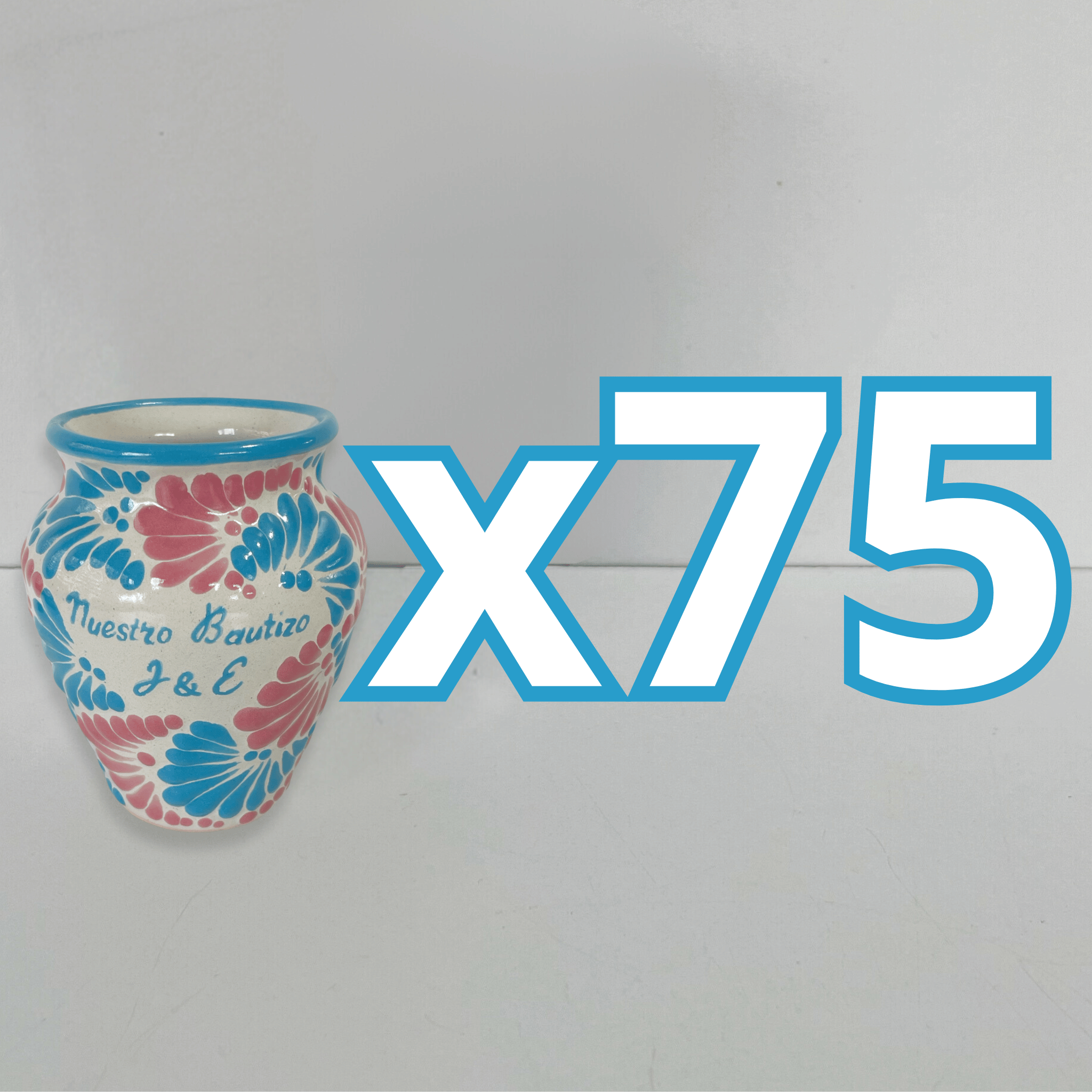 PAQUETE CANTARITO PERSONALIZADO FONDO TRADICIONAL MIK COMBINACION AZUL TURQUESA Y ROSA BAUTIZO INICIALES