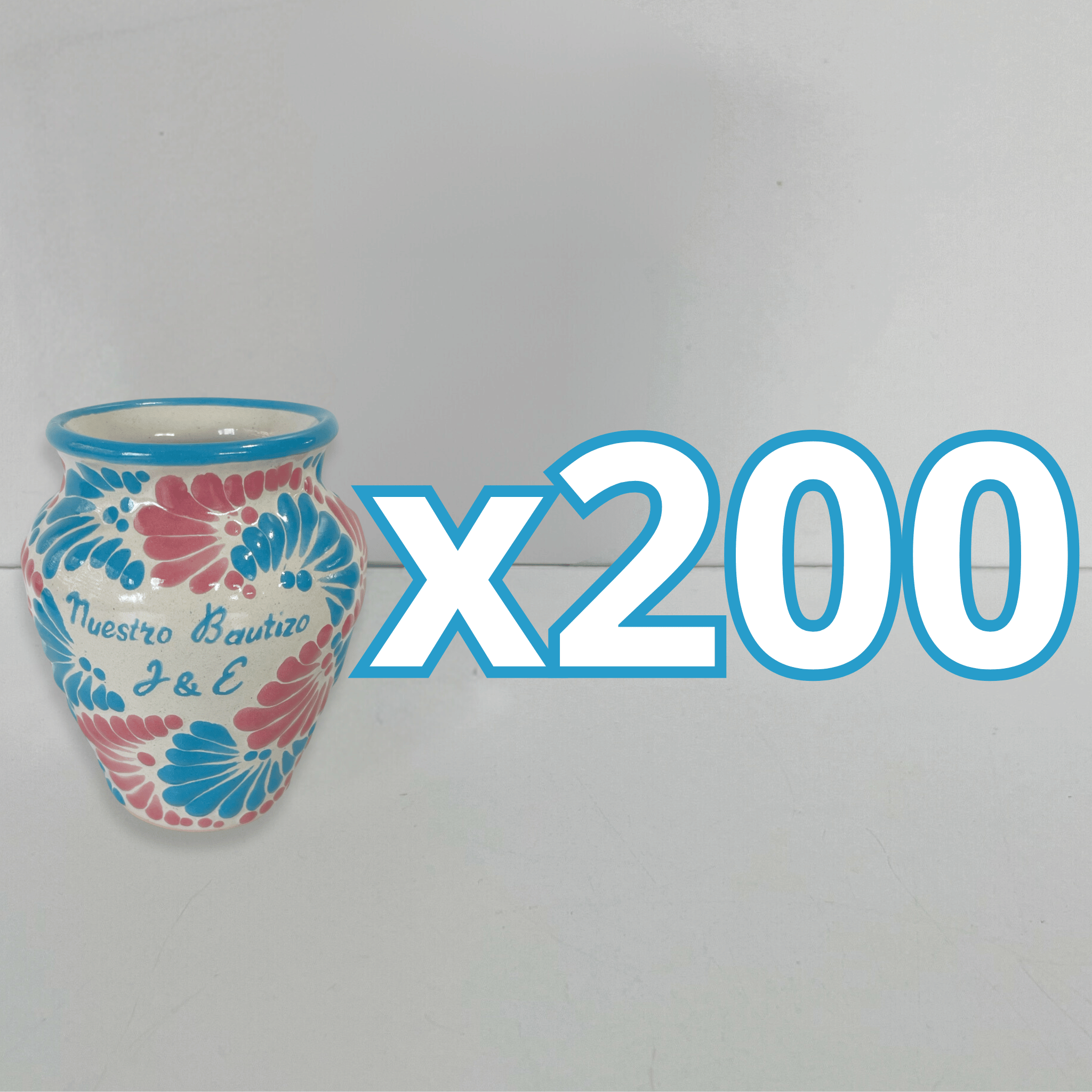 PAQUETE CANTARITO PERSONALIZADO FONDO TRADICIONAL MIK COMBINACION AZUL TURQUESA Y ROSA BAUTIZO INICIALES