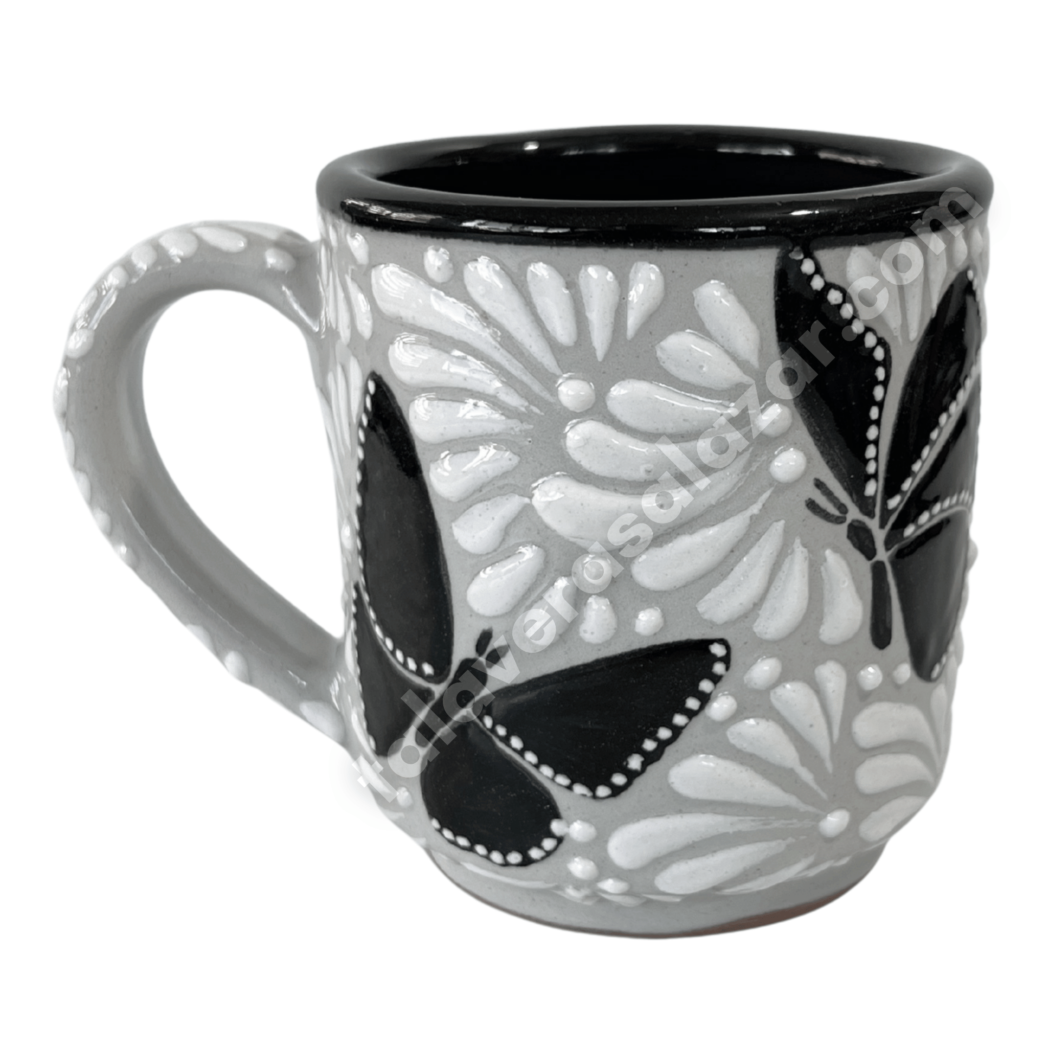 TAZA RECTA ESTANDAR FONDO TRADICIONAL MIK BLANCO ORILLA NEGRO MARIPOSAS NEGRAS