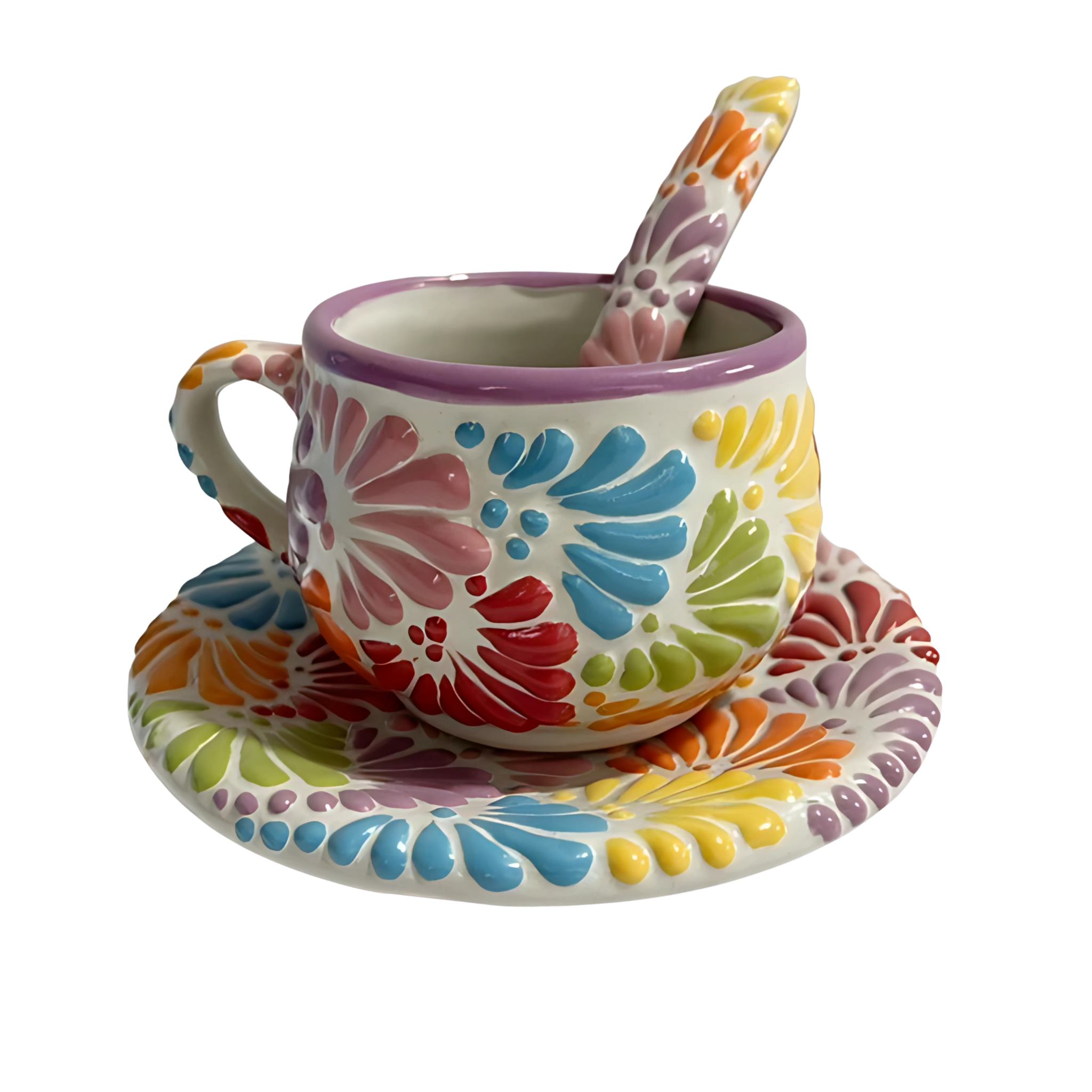 SET 3 PIEZAS TAZA CHOCOLATERA MEDIANA FONDO TRADICIONAL MIK MULTICOLOR