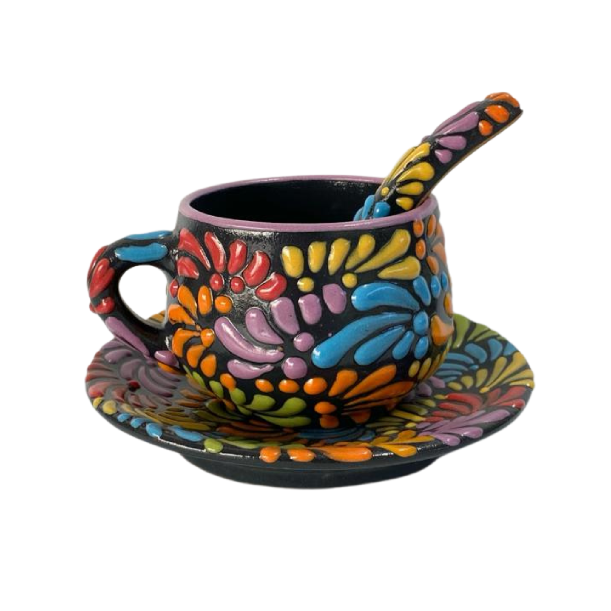 SET 3 PIEZAS CHOCOLATERA MEDIANA FONDO NEGRO MIK MULTICOLOR