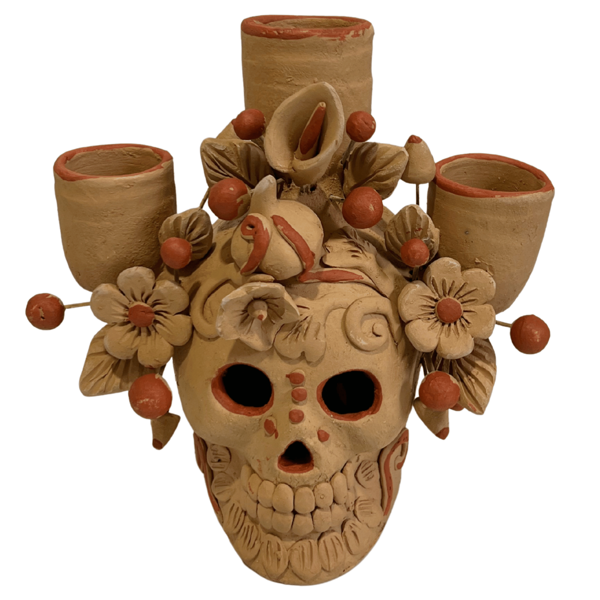 CANDELABRO CRANEO BARRO BORDADO NATURAL 02