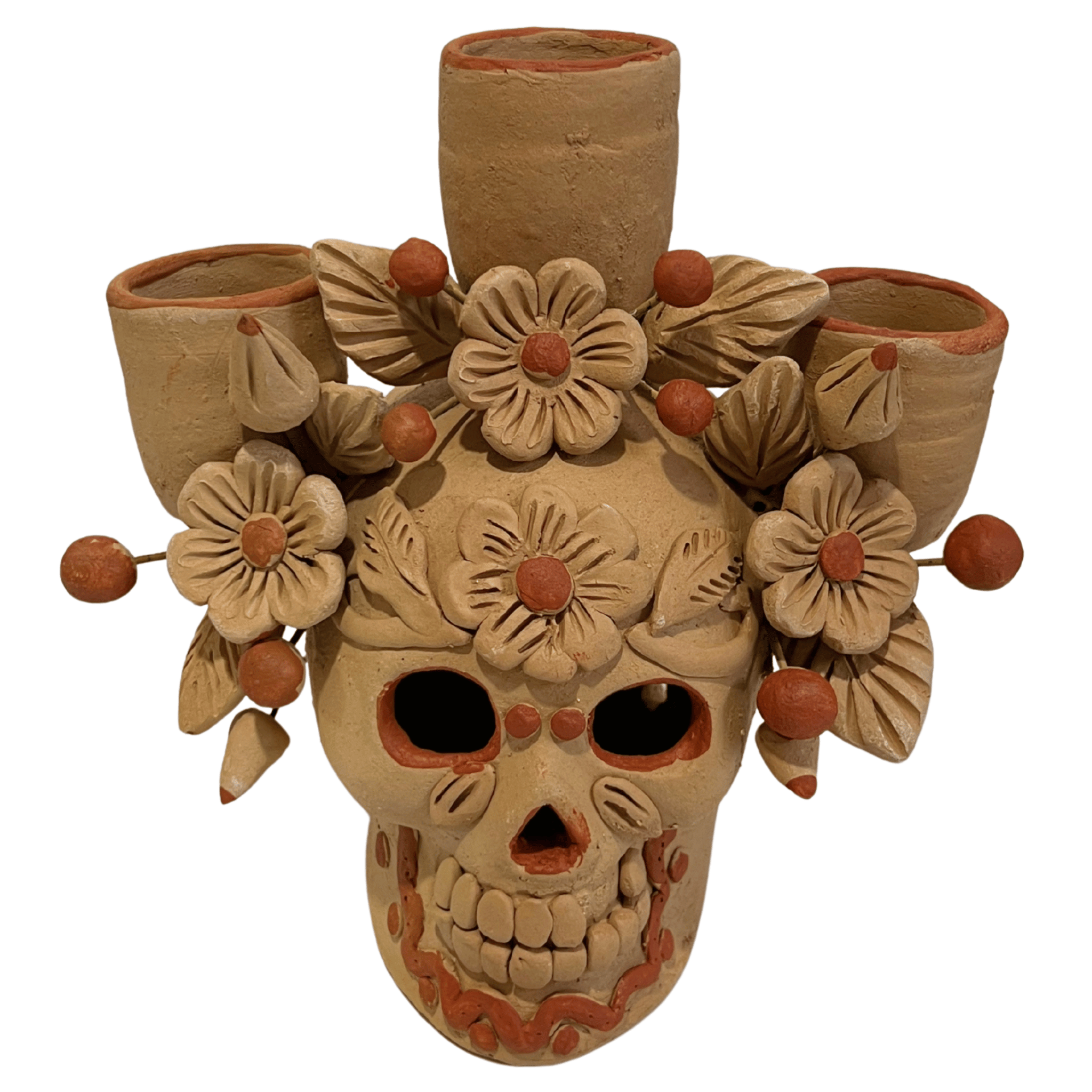 CANDELABRO CRANEO BARRO BORDADO NATURAL 04