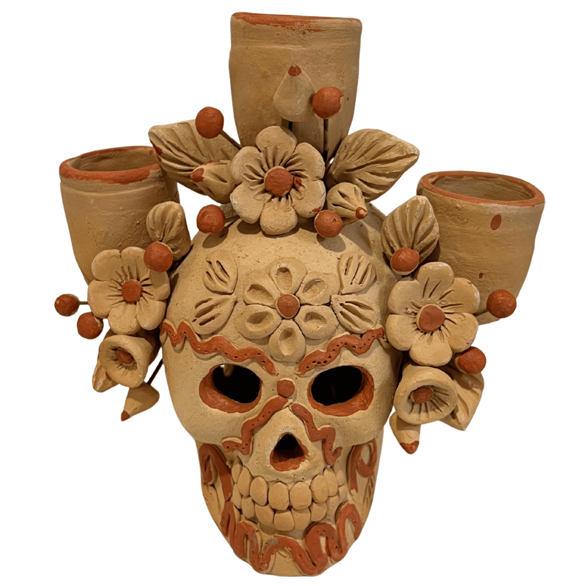 CANDELABRO CRANEO BARRO BORDADO NATURAL 05