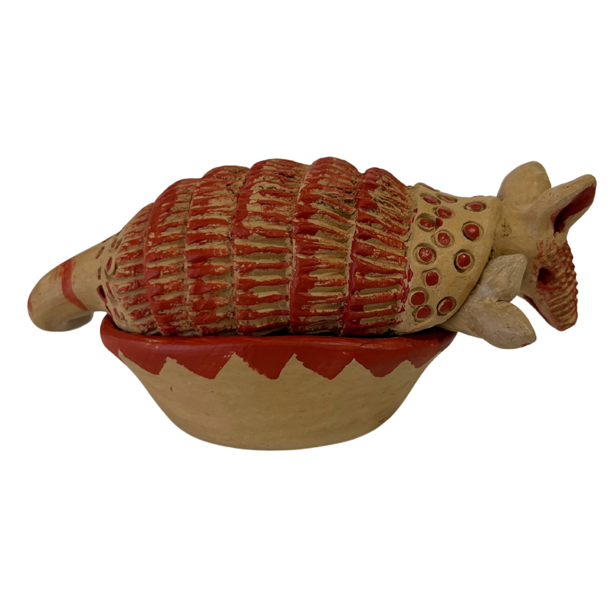SALSERA CON TAPA ARMADILLO BARRO BLANCO Y ROJO