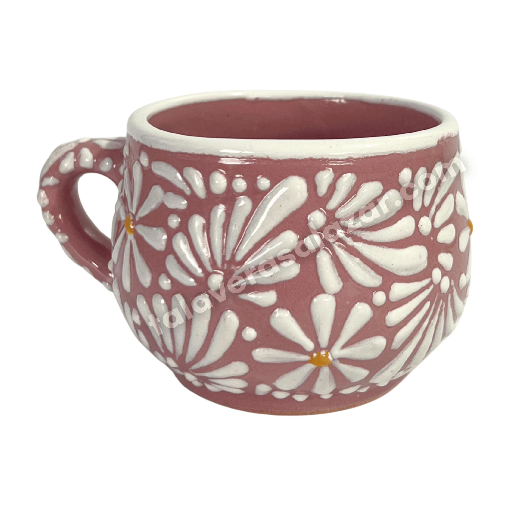 TAZA CHOCOLATERA MEDIANA FONDO ROSA MIK BLANCO MARGARITAS
