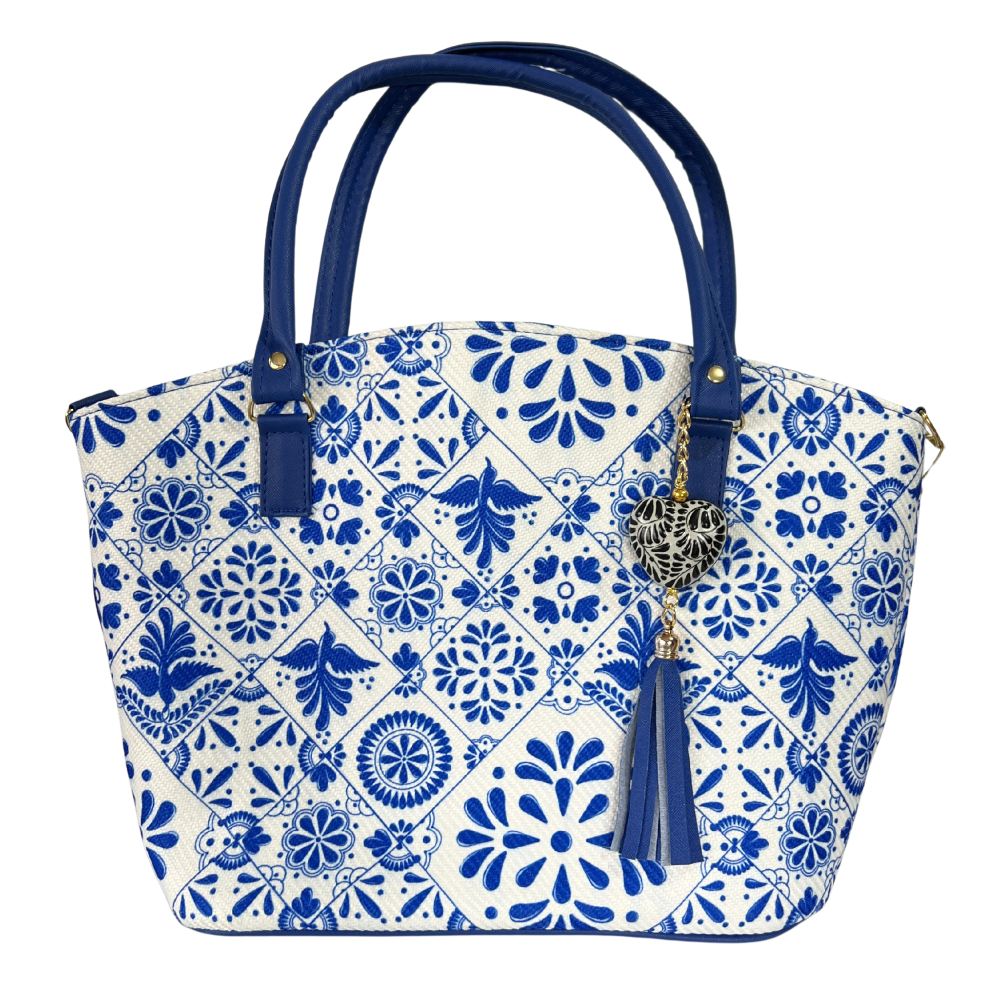 BOLSA PESTAÑA COLOR AZUL COBALTO ESTILO TALAVERA CON LLAVERO NEGRO