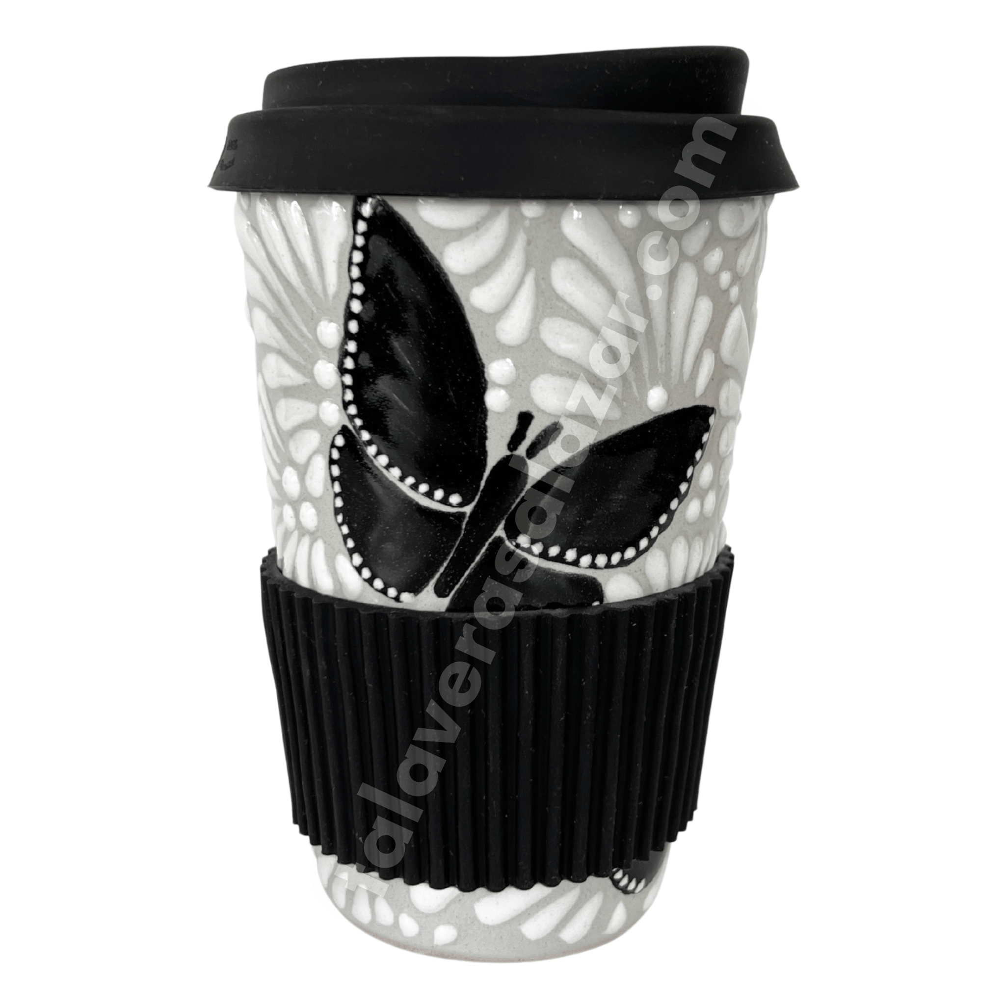 TERMO 15 CM SIN ASA FONDO TRADICIONAL MIK BLANCO ORILLA NEGRO MARIPOSAS NEGRAS