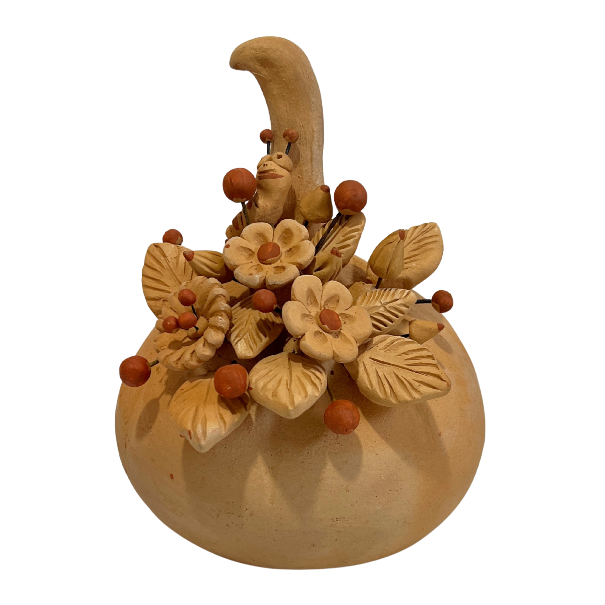 CALABAZA CON FLORES BARRO