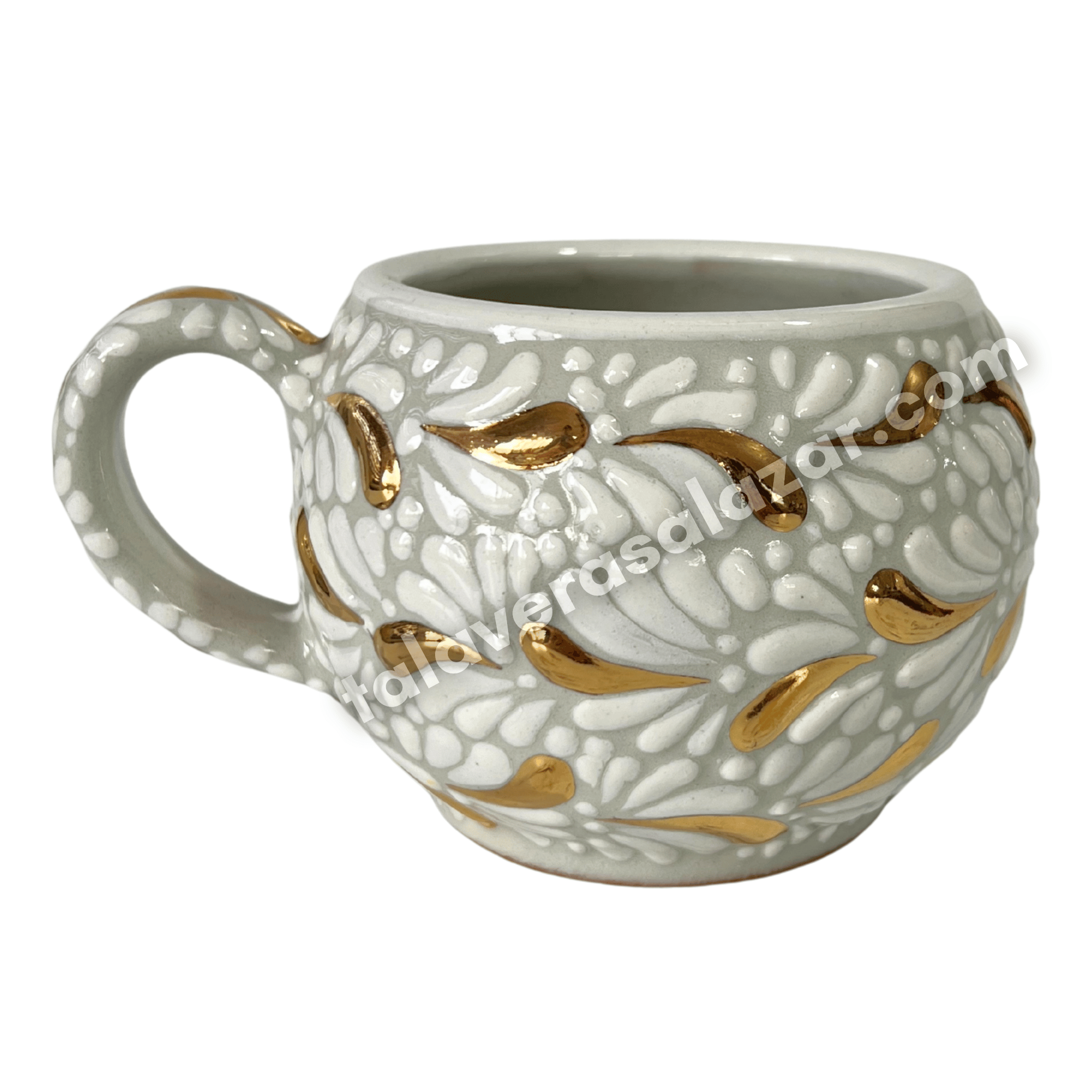 TAZA CHOCOLATERA GRANDE FONDO TRADICIONAL MIK BLANCO DESTELLO DE ORO