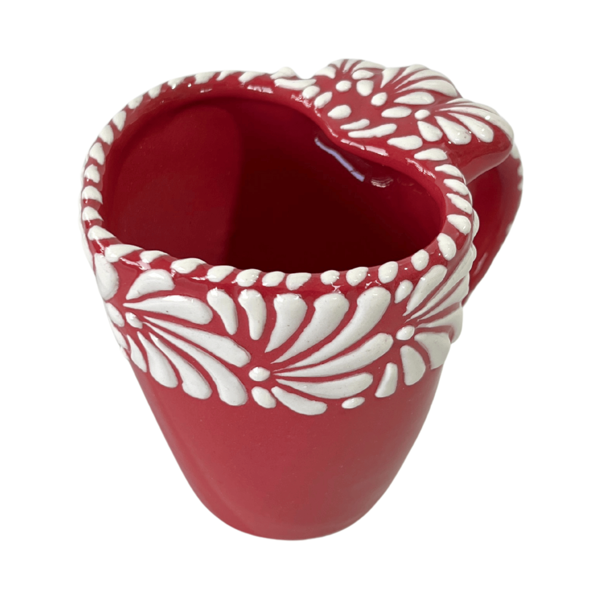 TAZA FORMA DE CORAZON FONDO ROJO MIK CENEFA BLANCO