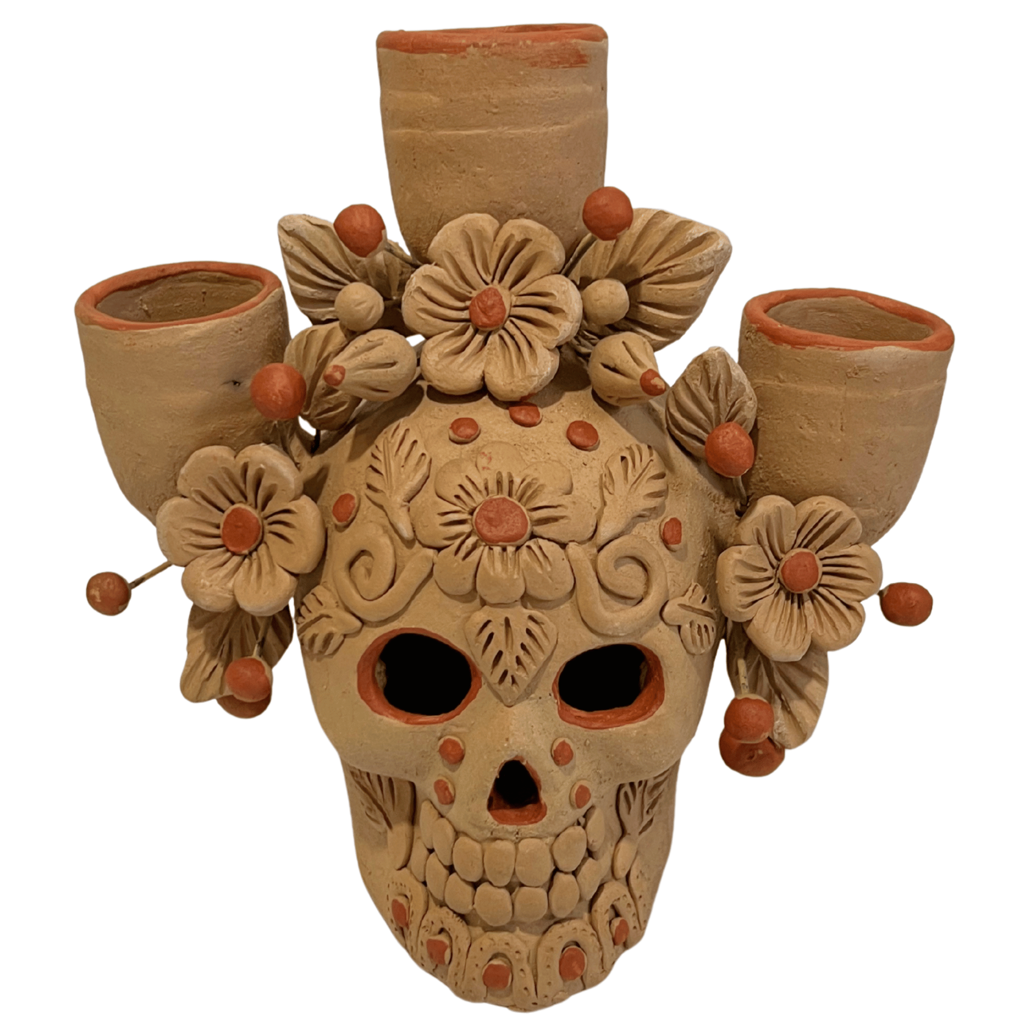 CANDELABRO CRANEO BARRO BORDADO NATURAL 06