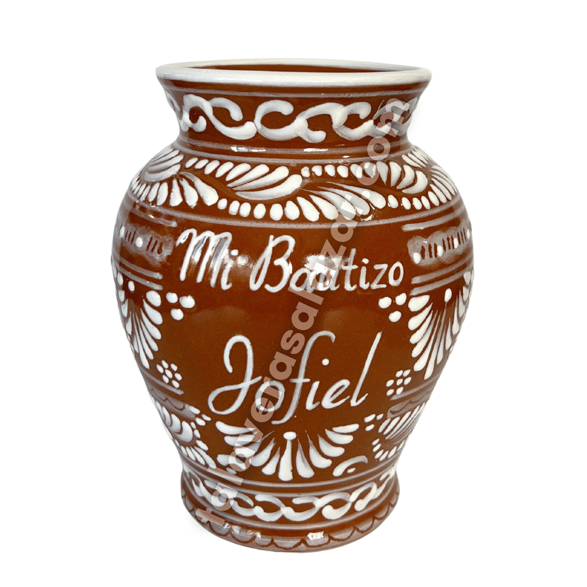 FLORERO JARRON 16 CARACTERES FONDO CAFE CENEFA BLANCO PERSONALIZADO