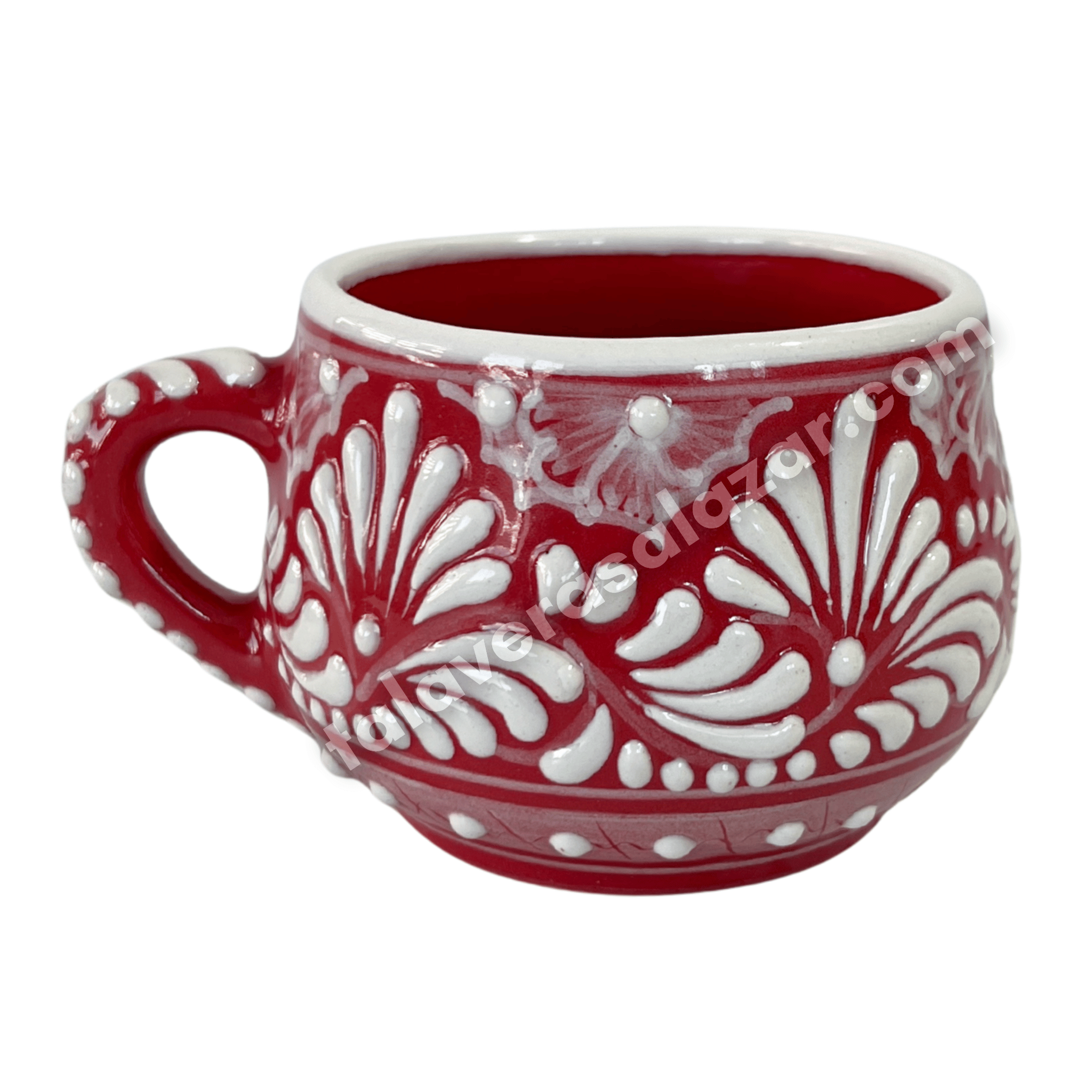 TAZA CHOCOLATERA MEDIANA FONDO ROJO CENEFA BLANCO