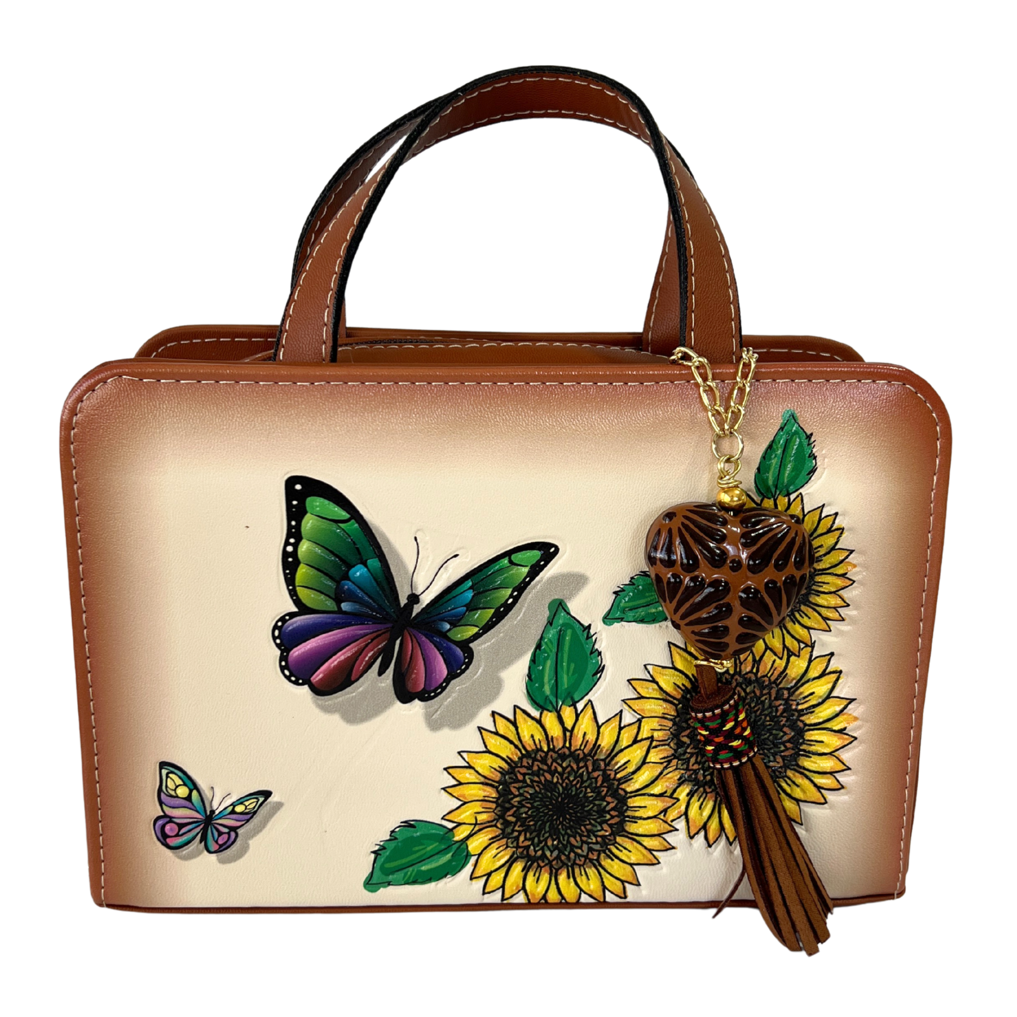 BOLSA GIRASOL Y MARIPOSA ARTESANAL BLANCO