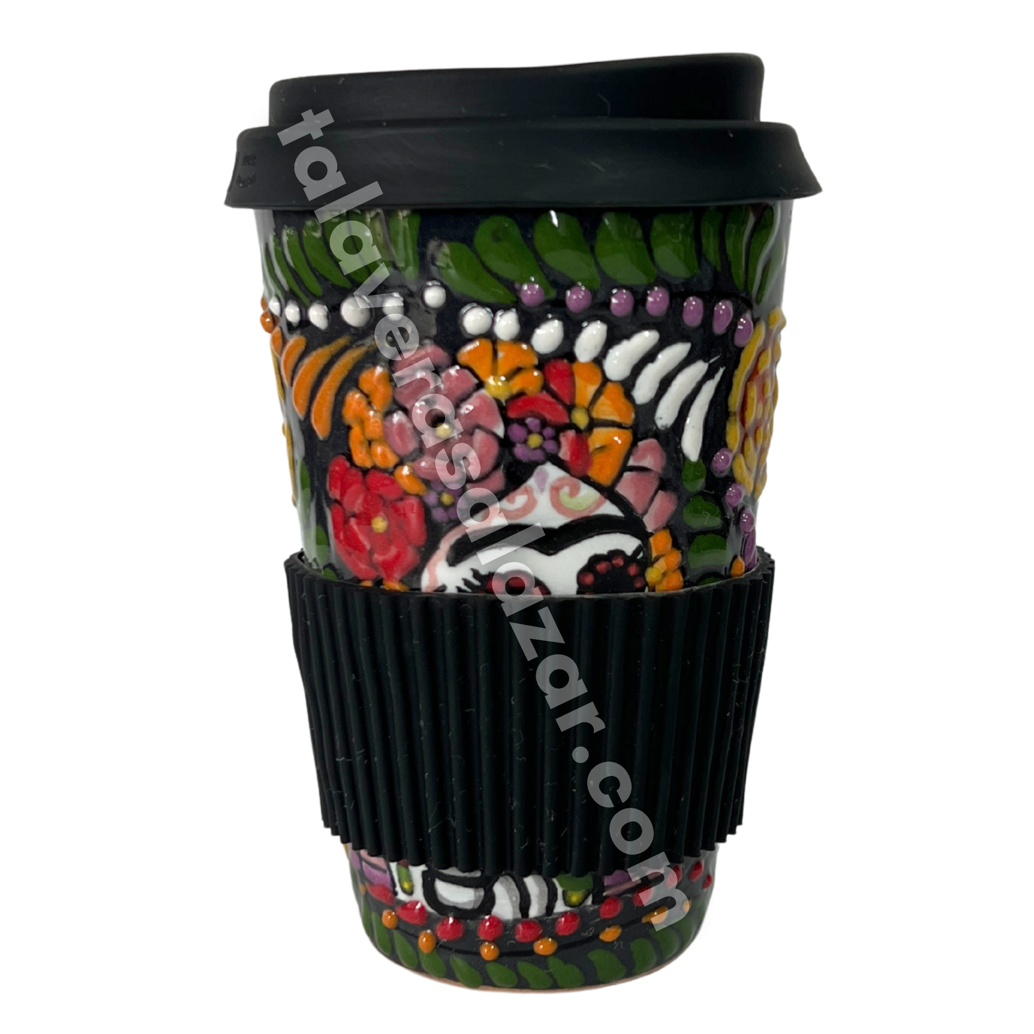 TERMO 15 CM SIN ASA FONDO NEGRO ROSALES DOÑITA MEXICANITA