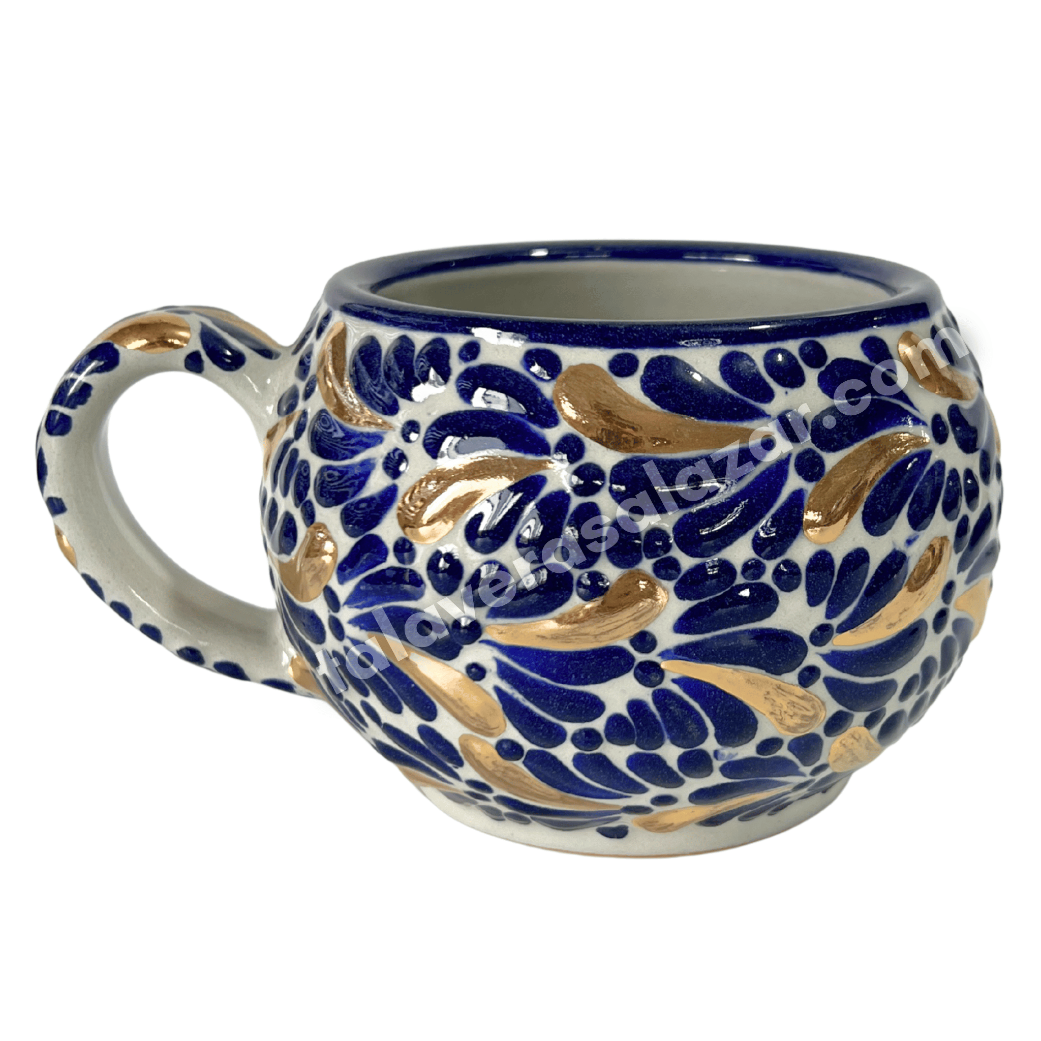 TAZA CHOCOLATERA GRANDE FONDO TRADICIONAL MIK AZUL COBALTO DESTELLO DE ORO