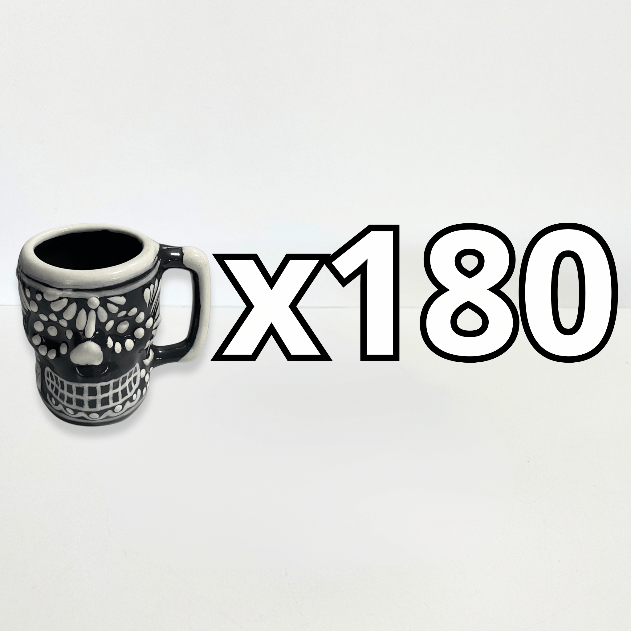MEZCALERO CON ASA FORMA DE CRANEO NO PERSONALIZADO FONDO NEGRO DECORADO BLANCO