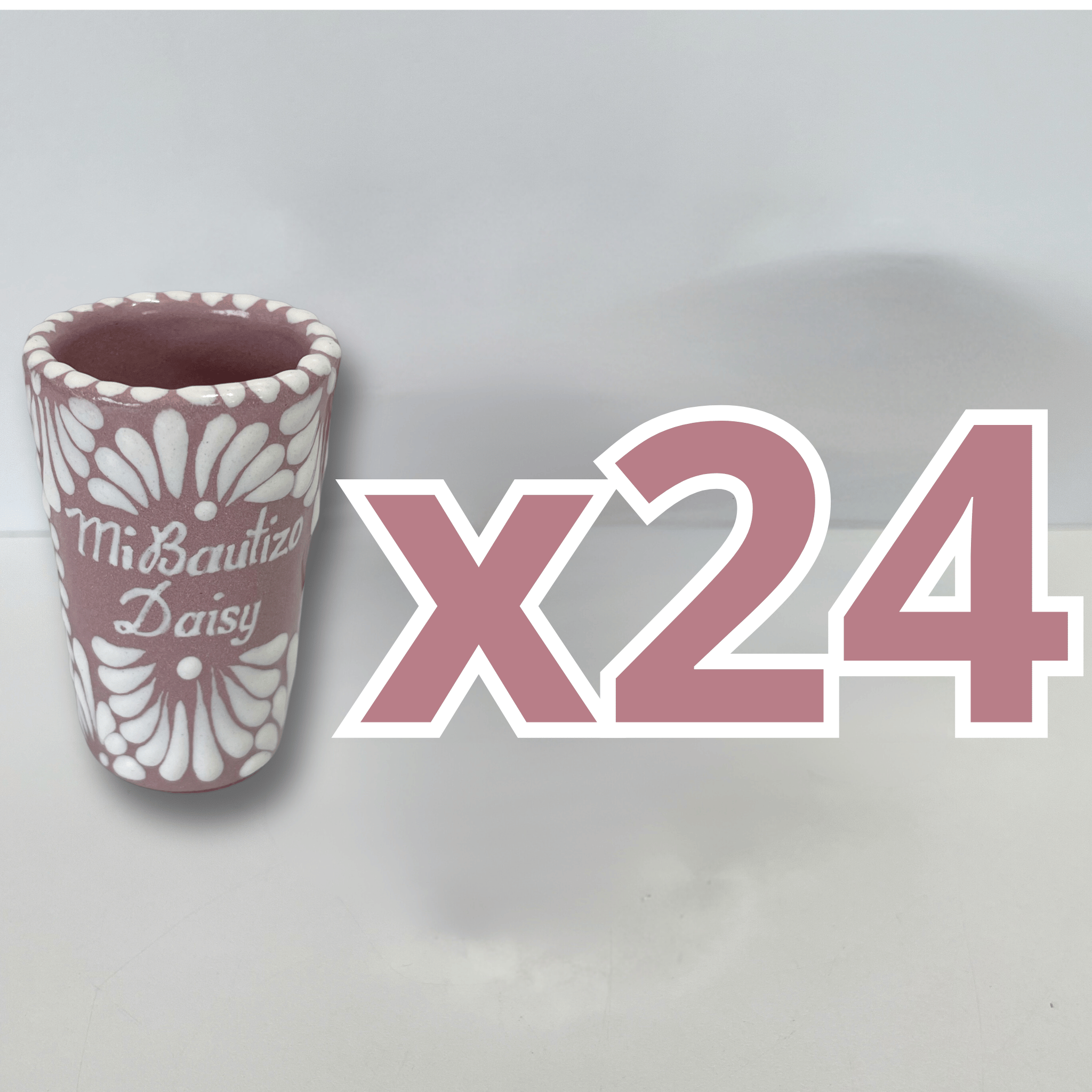 TEQUILERO PERSONALIZADO FONDO ROSA ABANICO COMPLETO BLANCO MI BAUTIZO
