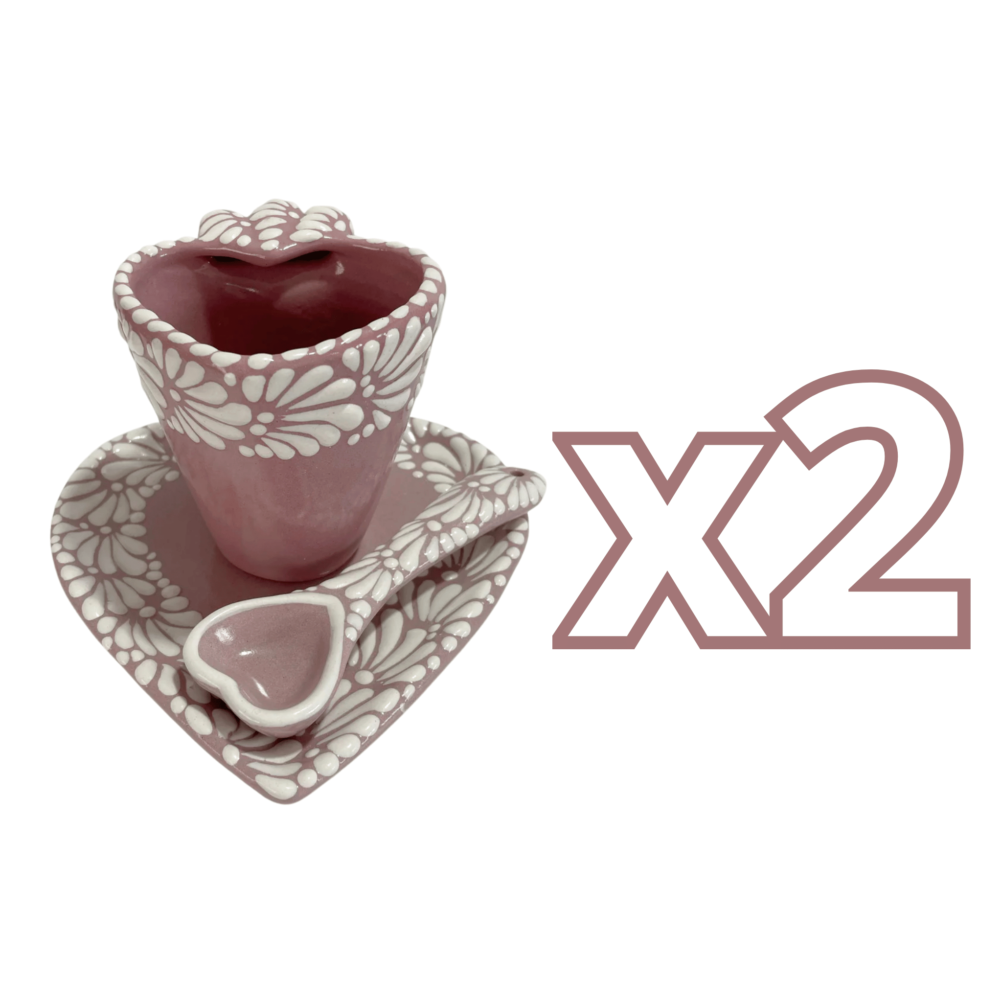SET 3 PIEZAS FORMA DE CORAZON CON CUCHARA CORAZON FONDO ROSA MIK BLANCO