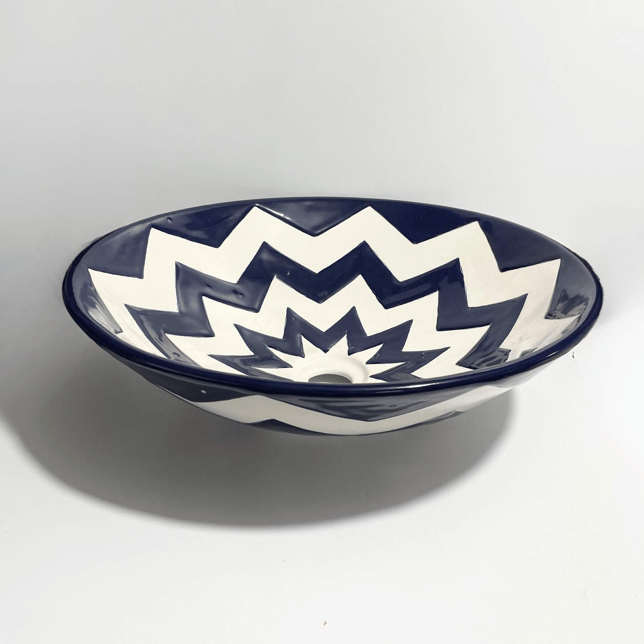 LAVA MANOS REDONDO FONDO TRADICIONAL DECORADO ZIGZAG AZUL COBALTO