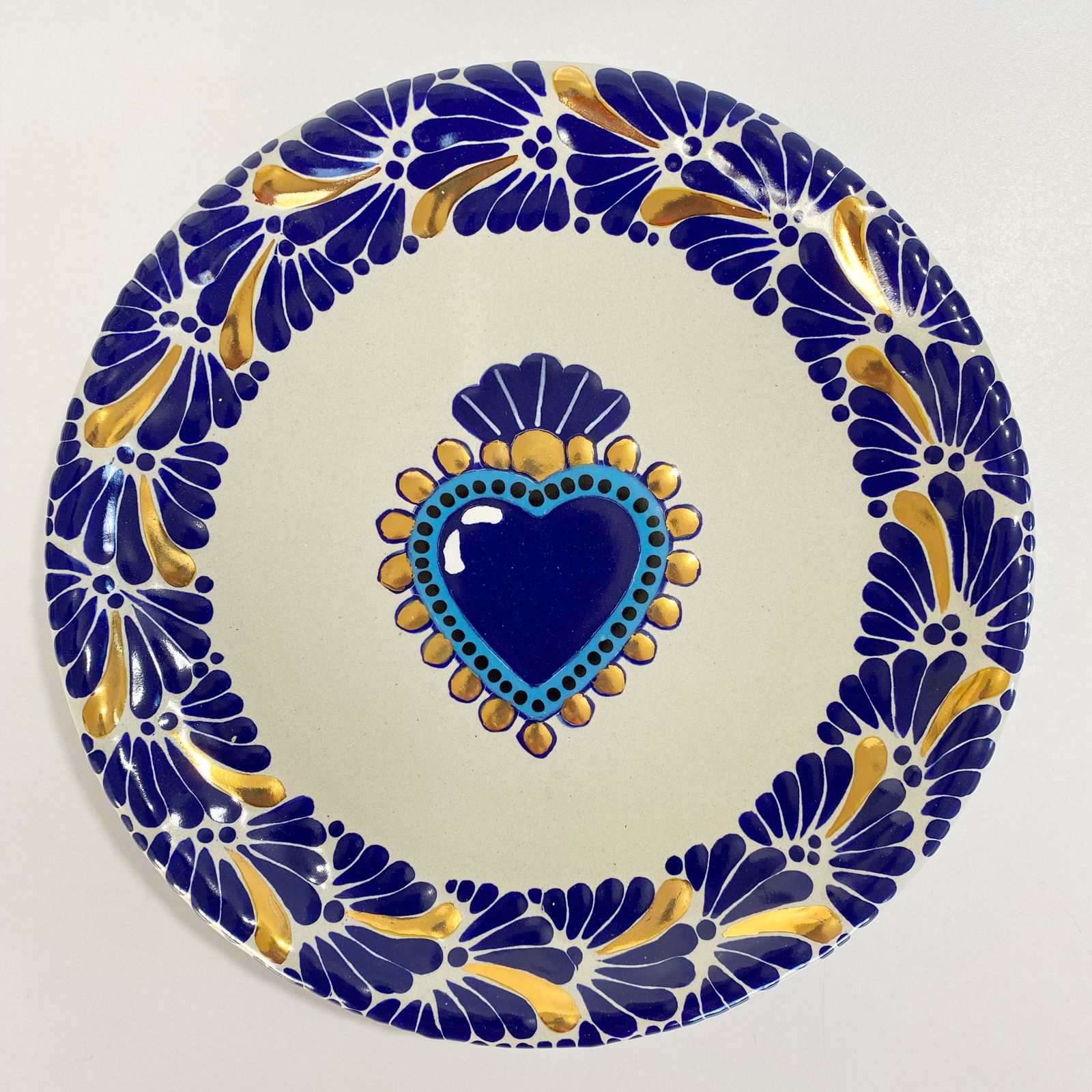 PLATO PLANO SAGRADO CORAZON AZUL DESTELLOS DE ORO