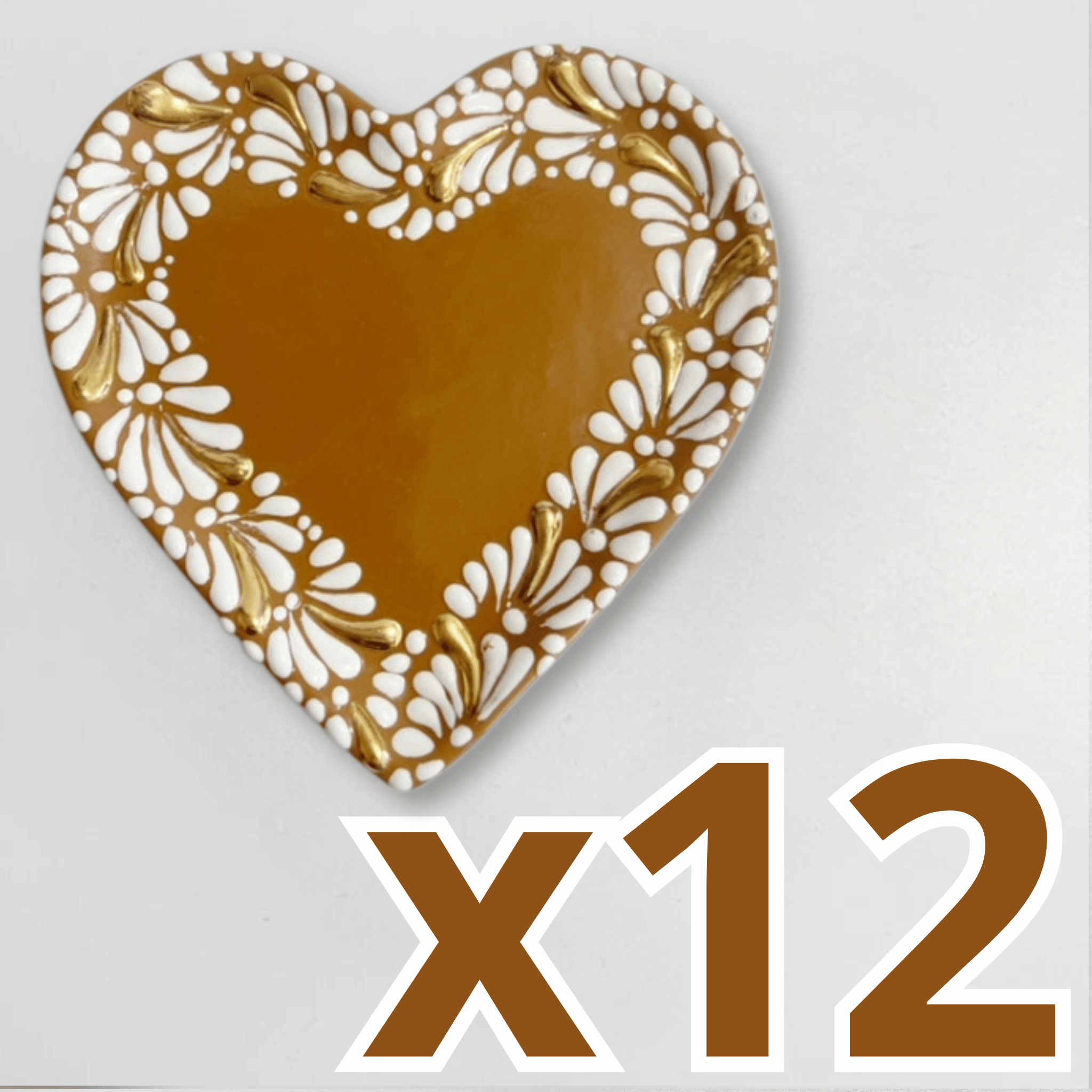 PLATO DE CORAZON 16 CM FONDO CAFE MIK CENEFA BLANCO DESTELLOS DE ORO