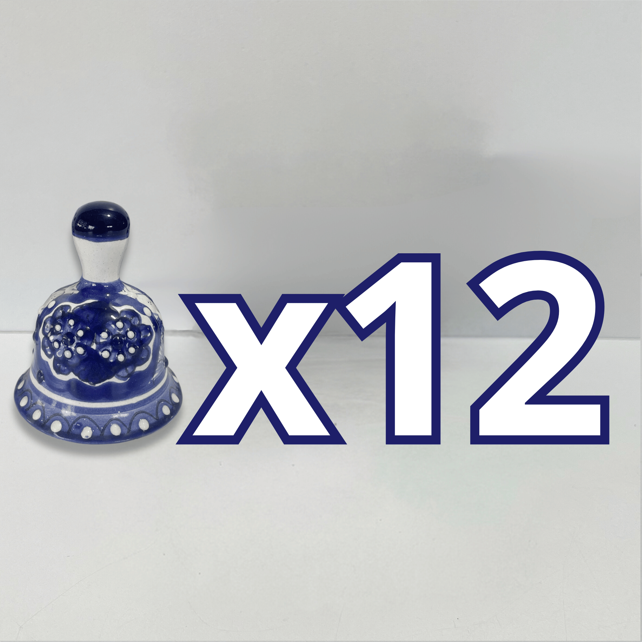 PAQUETE CAMPANA 8.5 CM NO PERSONALIZADO FLORES AZUL COBALTO