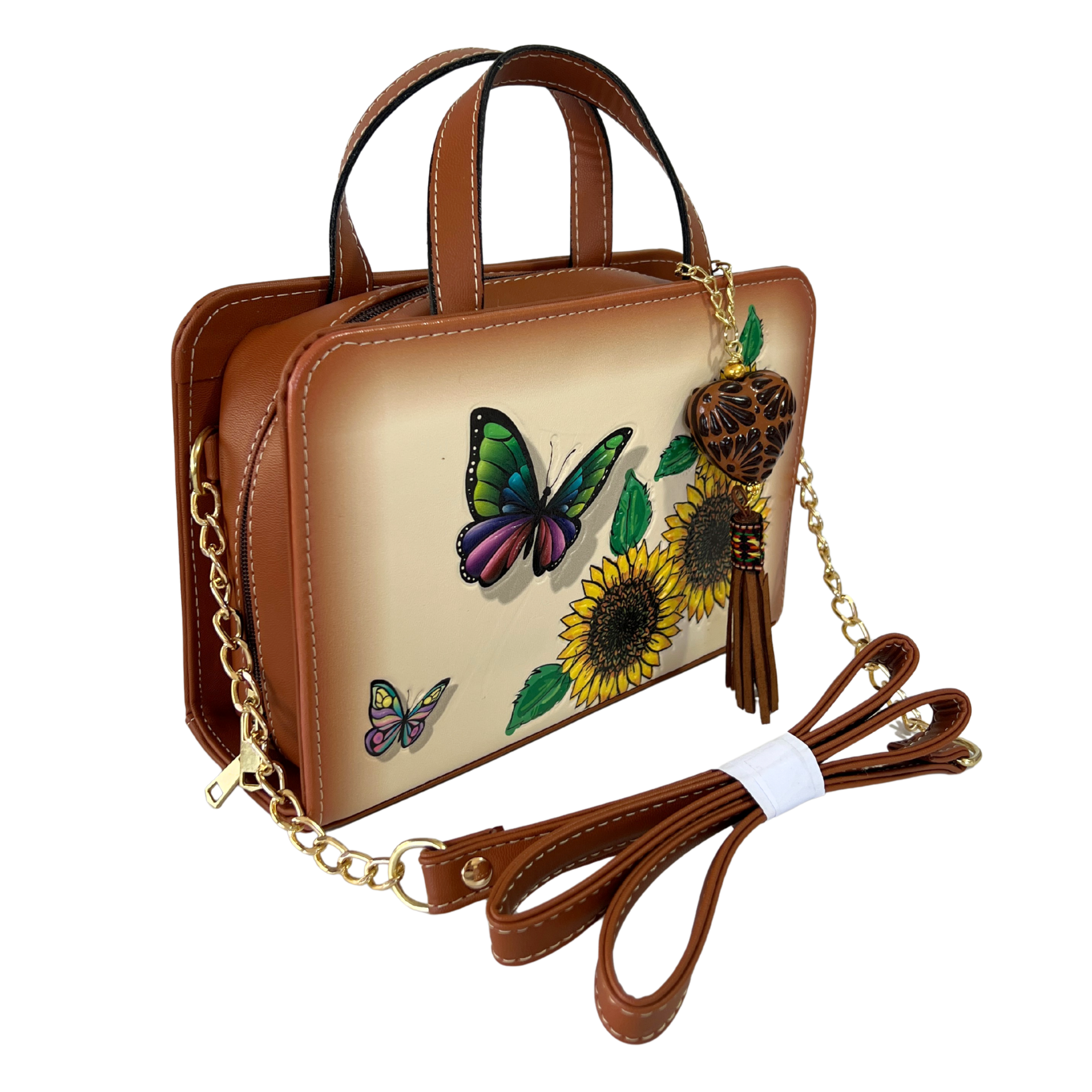 BOLSA GIRASOL Y MARIPOSA ARTESANAL BLANCO